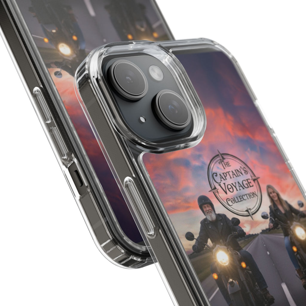 Clear Phone Case — 'The Captain's Voyage Collection' Motorcycle Sunset Design