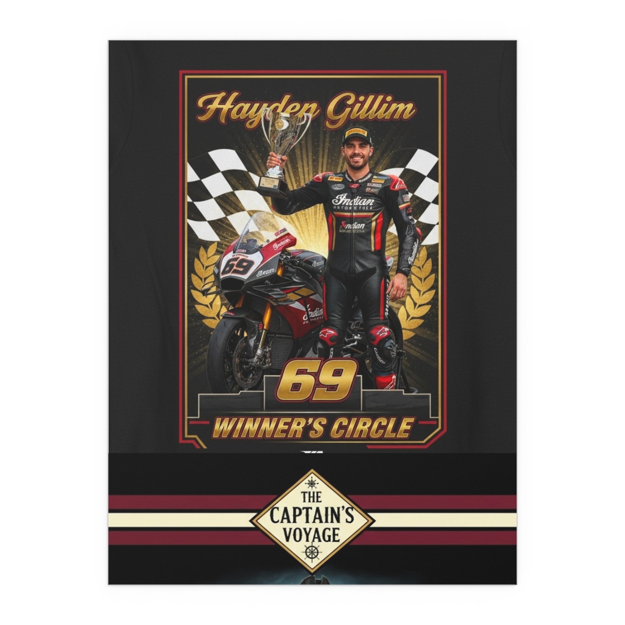 Racing Champion Silk Poster — “Winner’s Circle 69” Motorcycle Wall Art (Indoor/Outdoor)