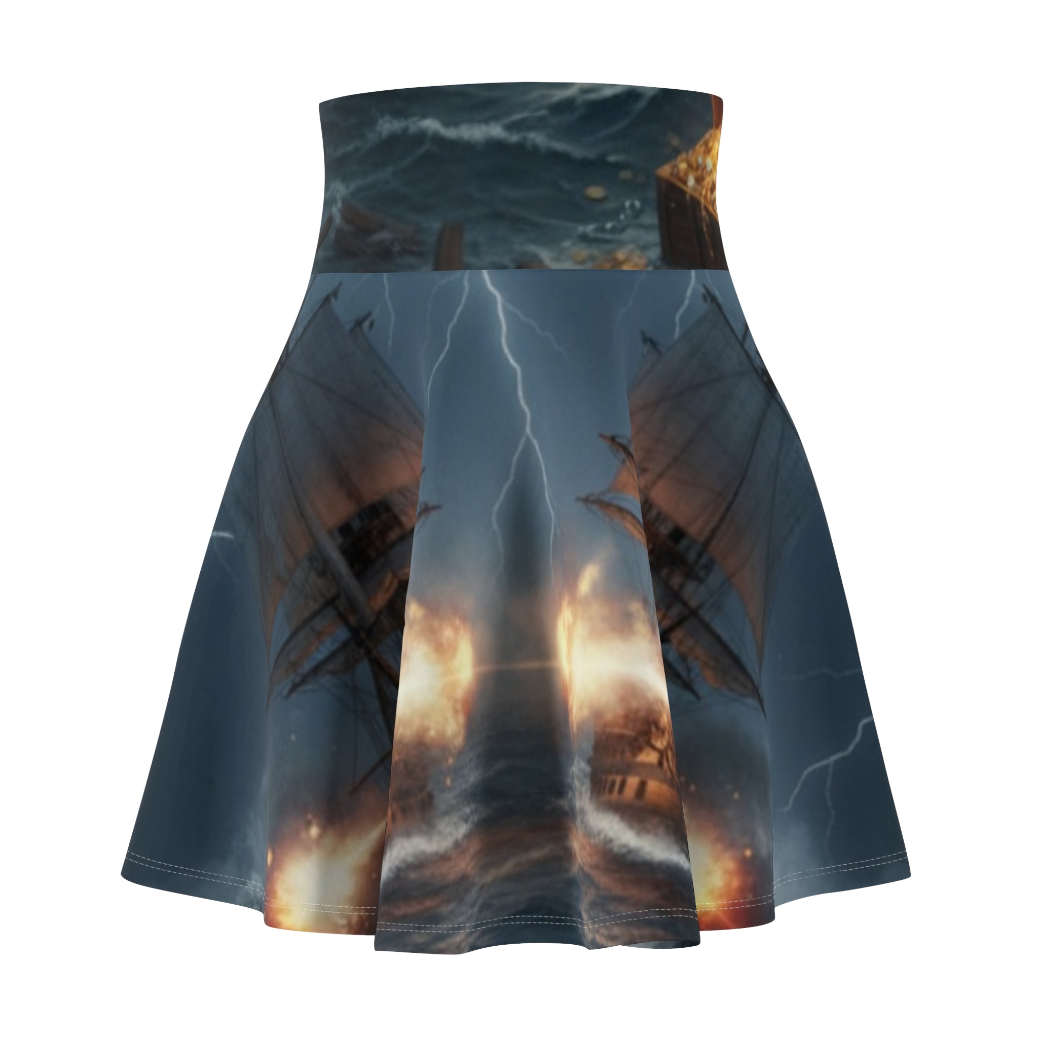 Pirate Ship Storm Skater Skirt — Nautical Fantasy AOP