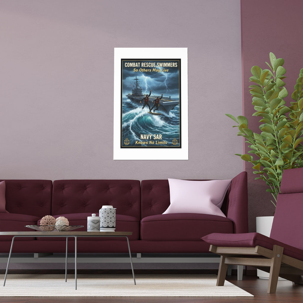 Navy Storm Surfing Silk Poster — Military Aircraft Carrier Art Print (Indoor/Outdoor)