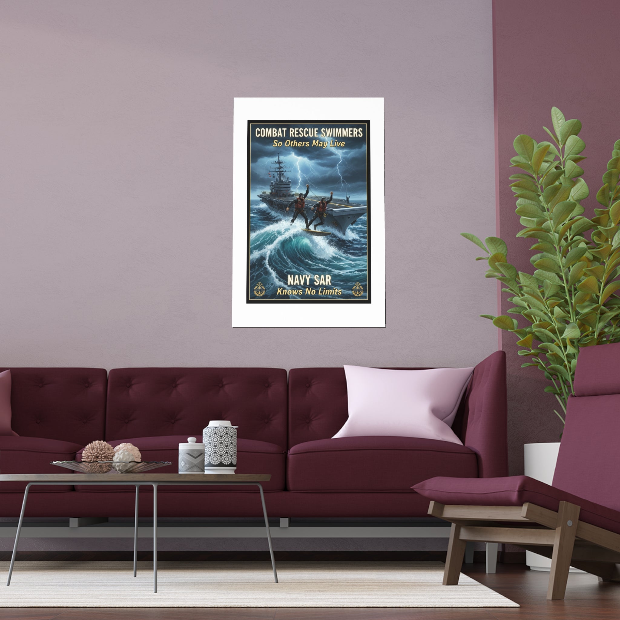Navy Storm Surfing Silk Poster — Military Aircraft Carrier Art Print (Indoor/Outdoor)