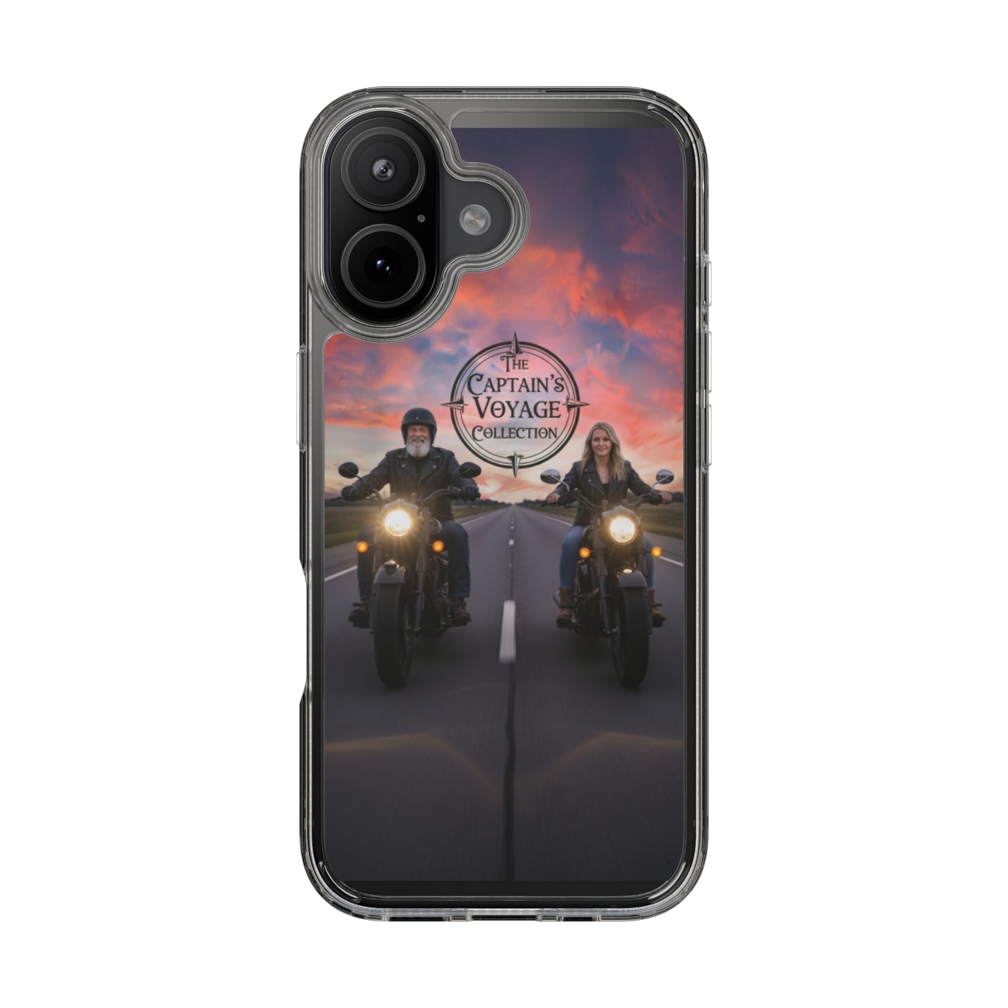 Clear Phone Case — 'The Captain's Voyage Collection' Motorcycle Sunset Design