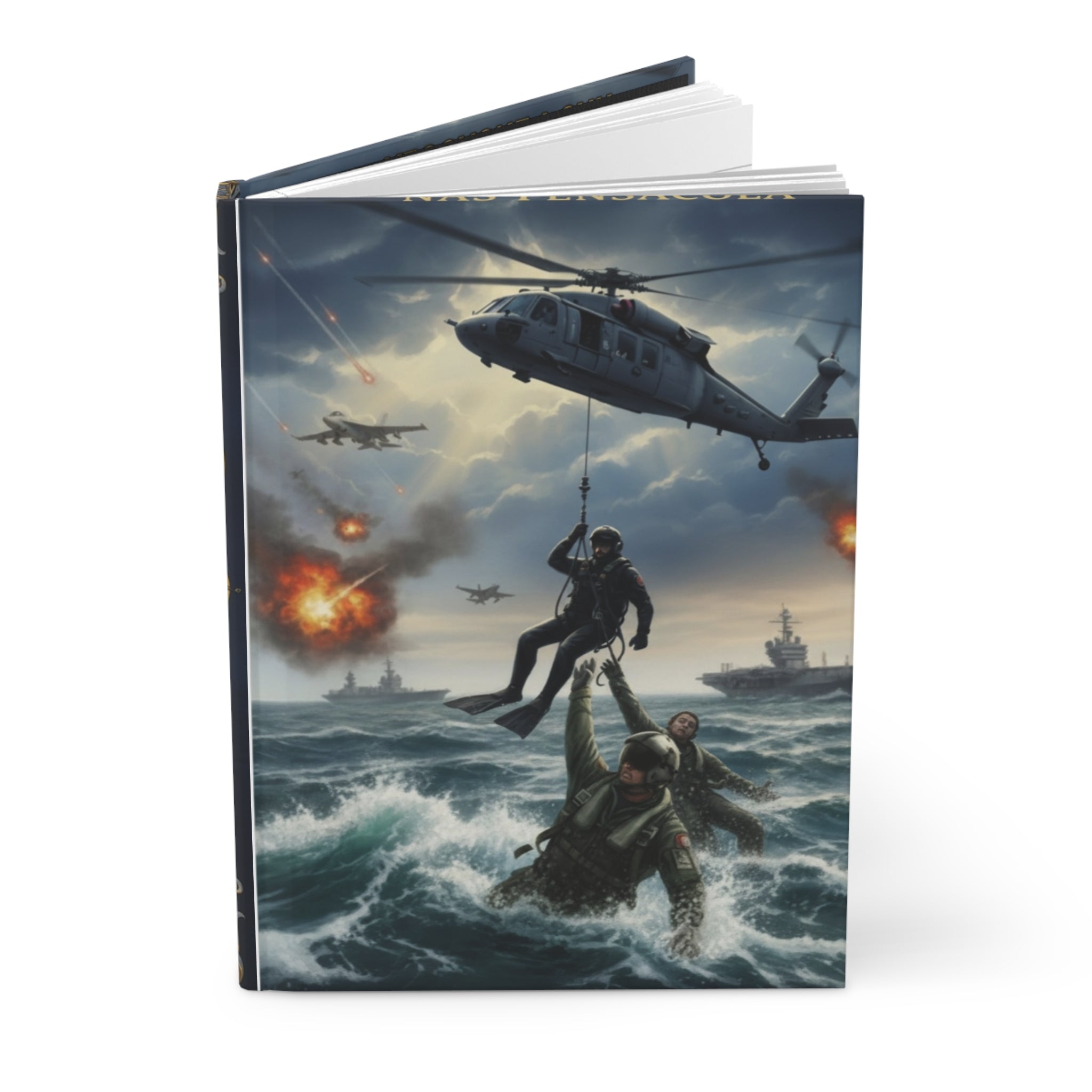 Military Rescue Hardcover Journal — Navy SEAL Helicopter Combat Scene Notebook