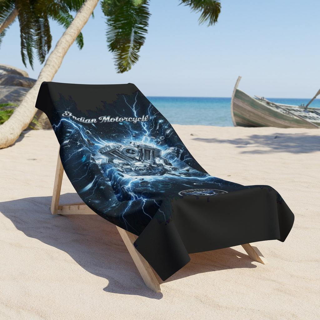 Indian Motorcycle Engine Lightning Beach Towel