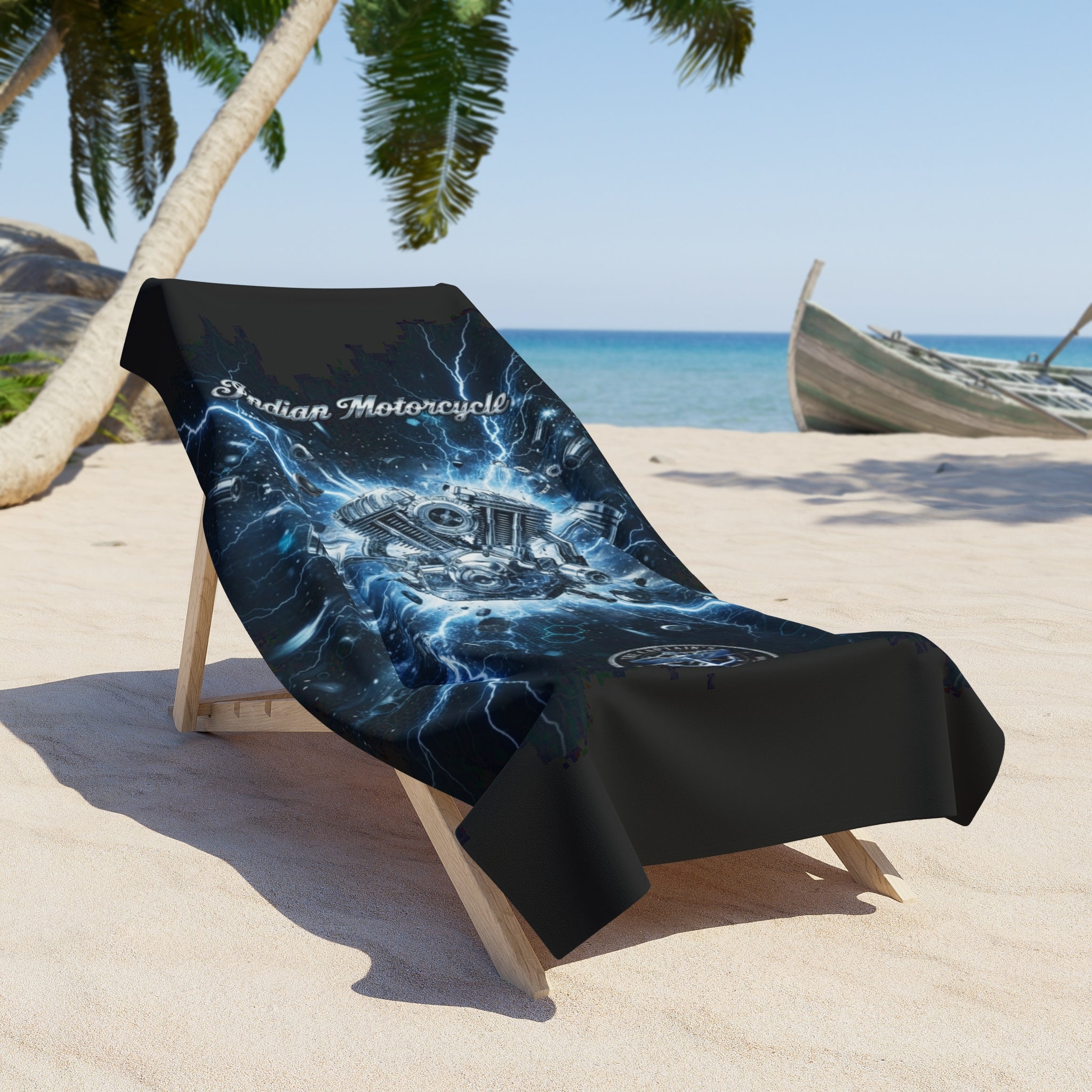 Indian Motorcycle Engine Lightning Beach Towel