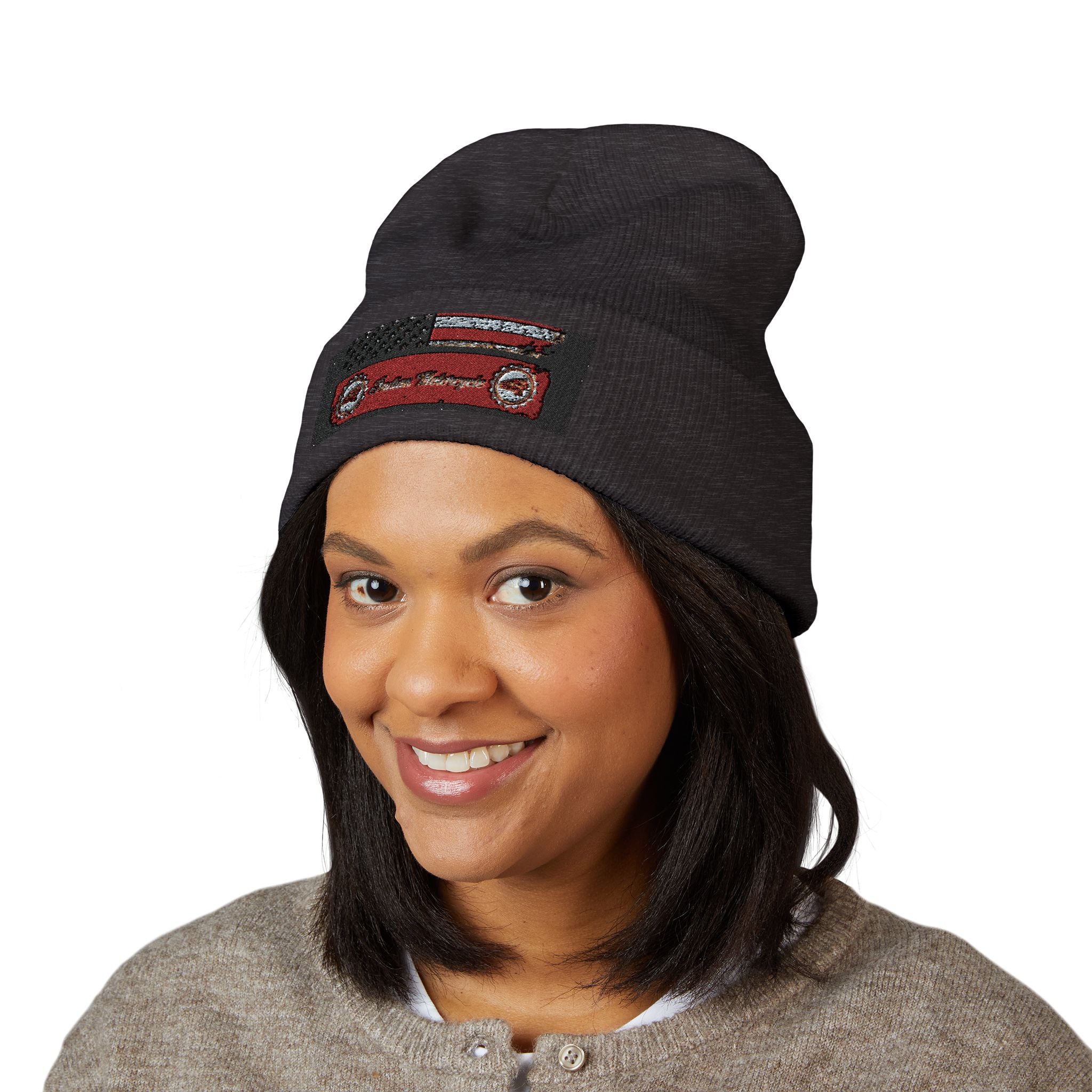 Retro Cassette Embroidered Beanie — Vintage Music Knit Hat