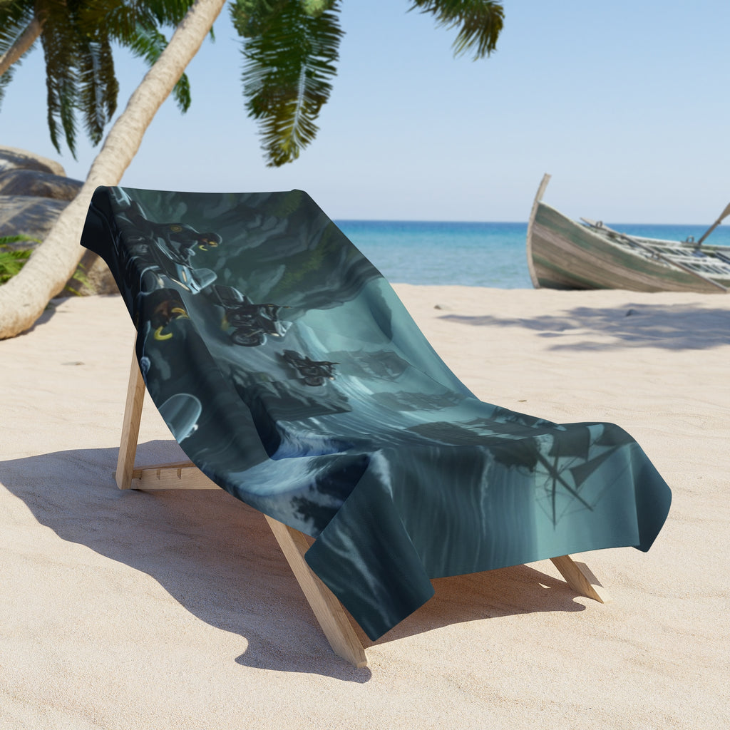 Beach Towel - Pirate Ship Coastal Chase Design