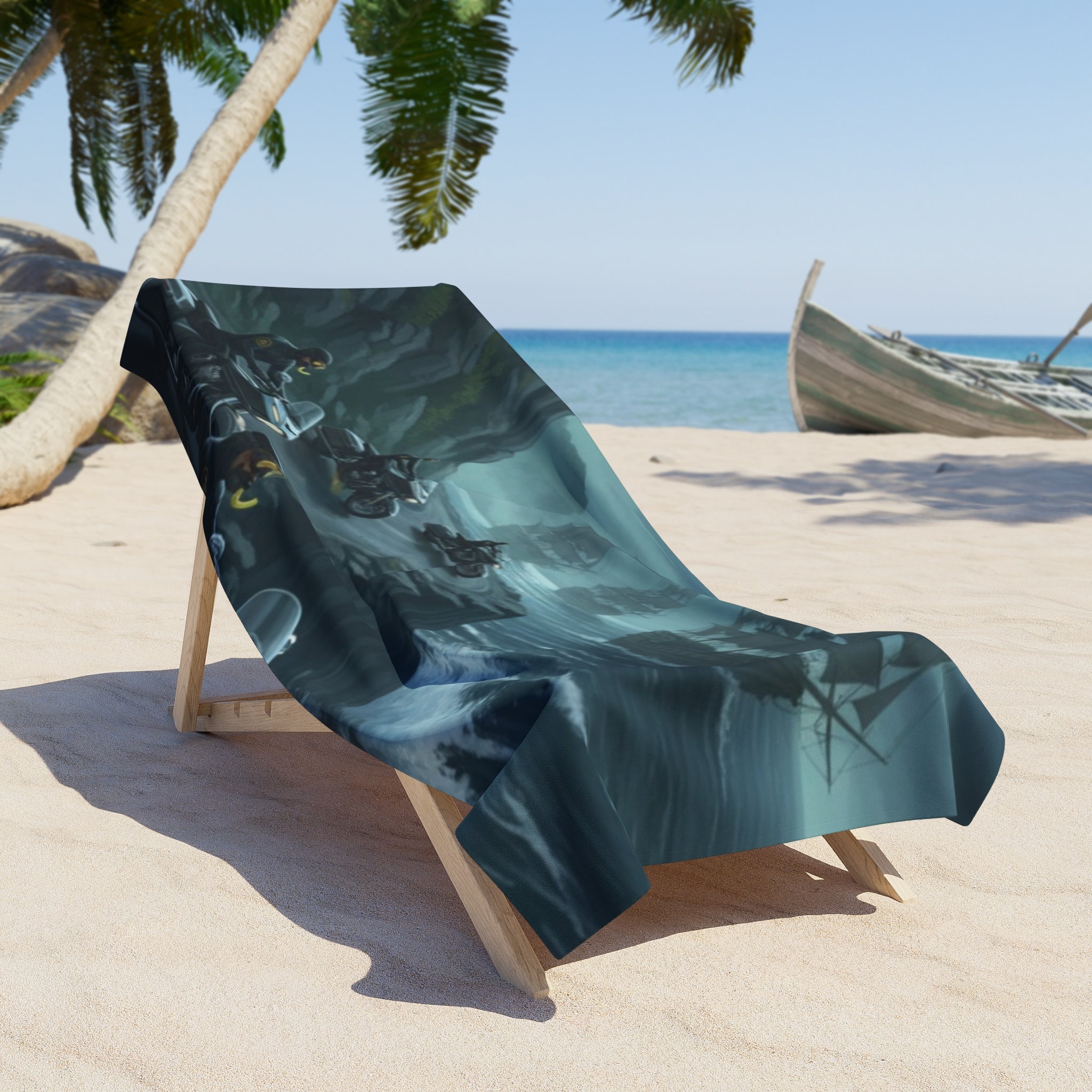 Beach Towel - Pirate Ship Coastal Chase Design