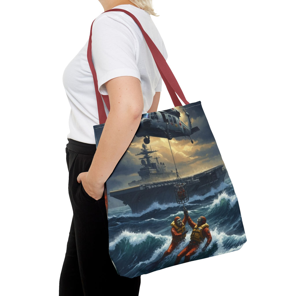 Rescue Squadron Tote Bag – Military Helicopter & Ship Search and Rescue Artwork