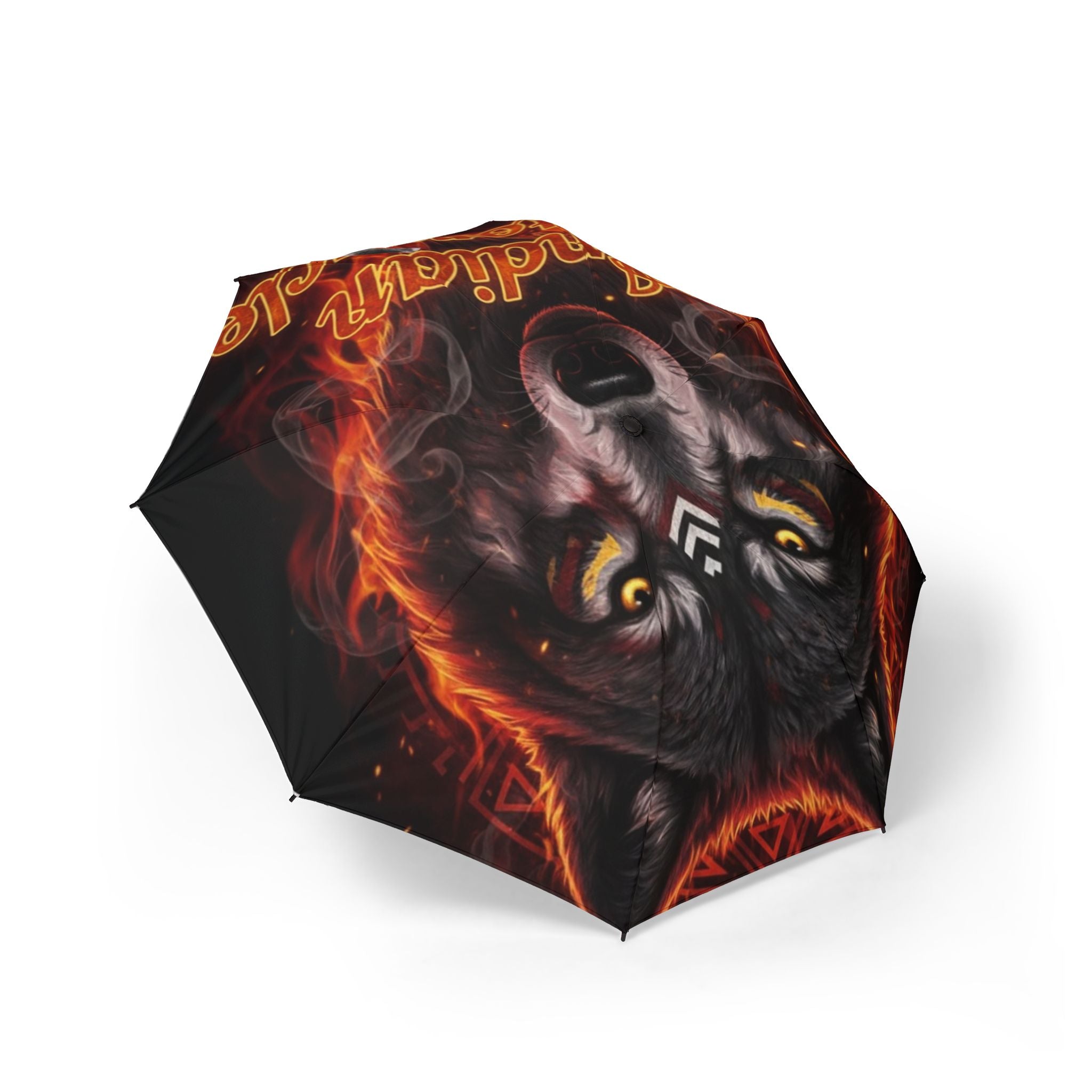 Foldable Umbrella — Fiery Demon Mask Design, Compact Semi-Automatic Rain Umbrella