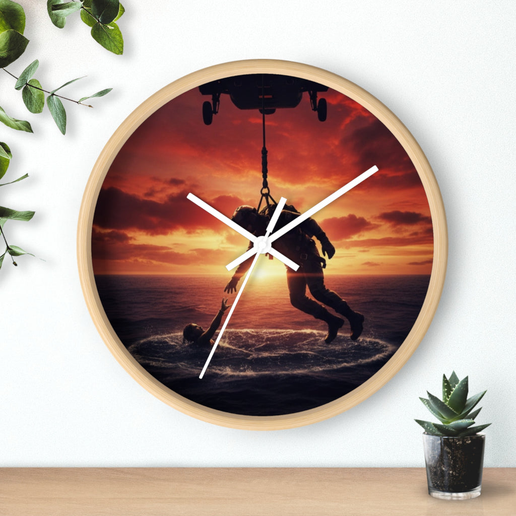 Wall Clock — Dramatic Rescue Helicopter Sunset Clock for First Responders & Military