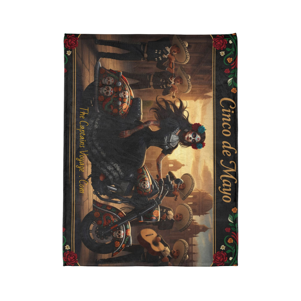 Cinco de Mayo Day of the Dead Motorcycle Blanket — Sugar Skull Rider & Mariachi Design