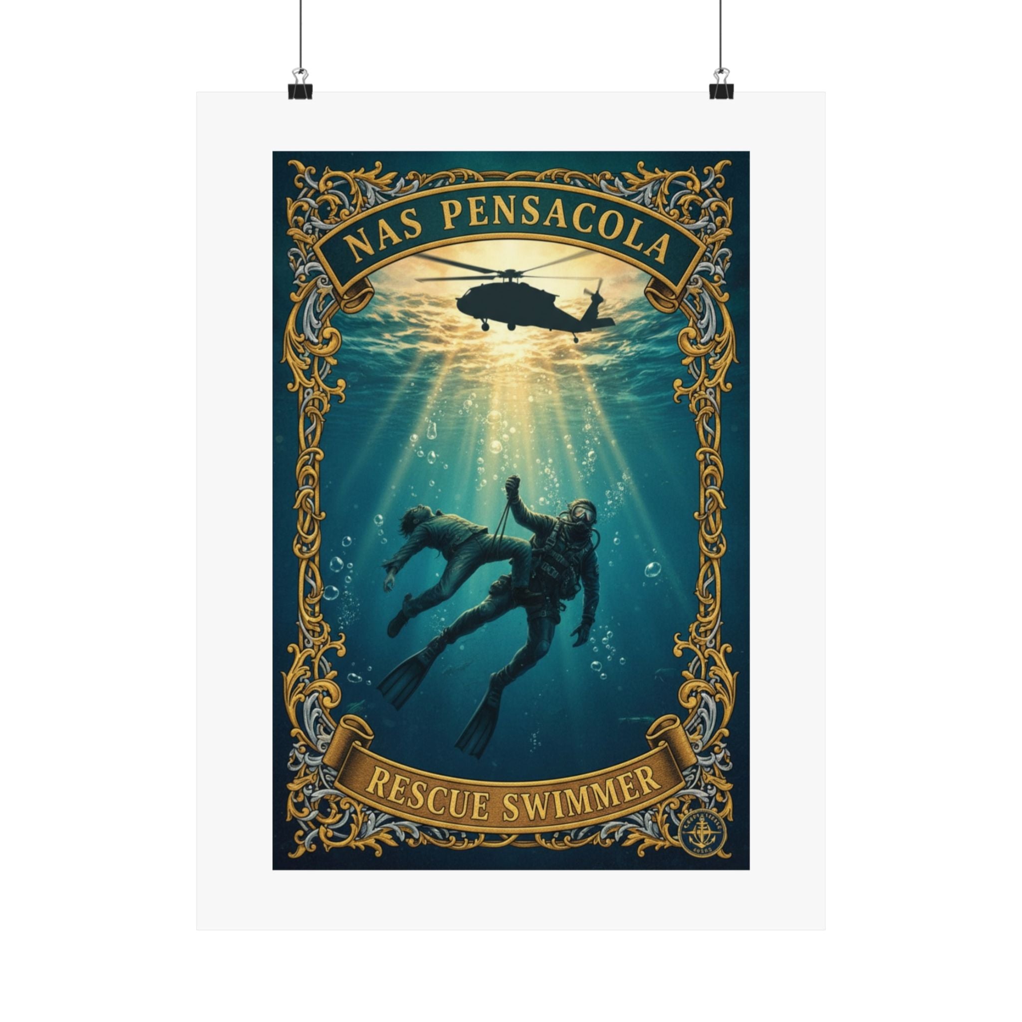 NAS Pensacola Rescue Swimmer Matte Vertical Poster — Military Diver Wall Art