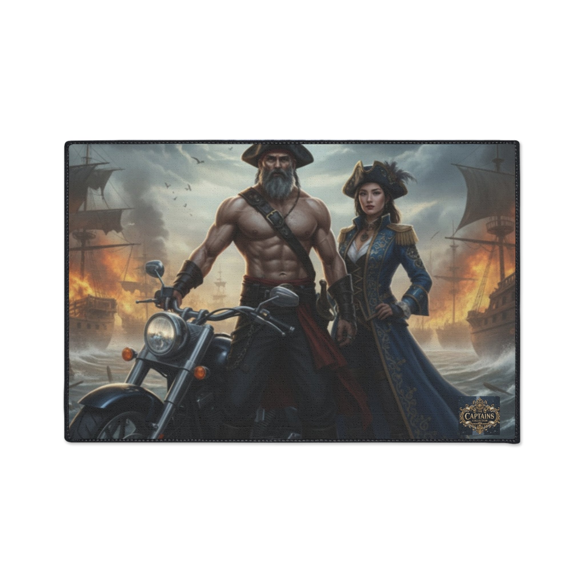 Pirate Captain & Corsair Heavy-Duty Floor Mat — Nautical Motorcycle Art Rug