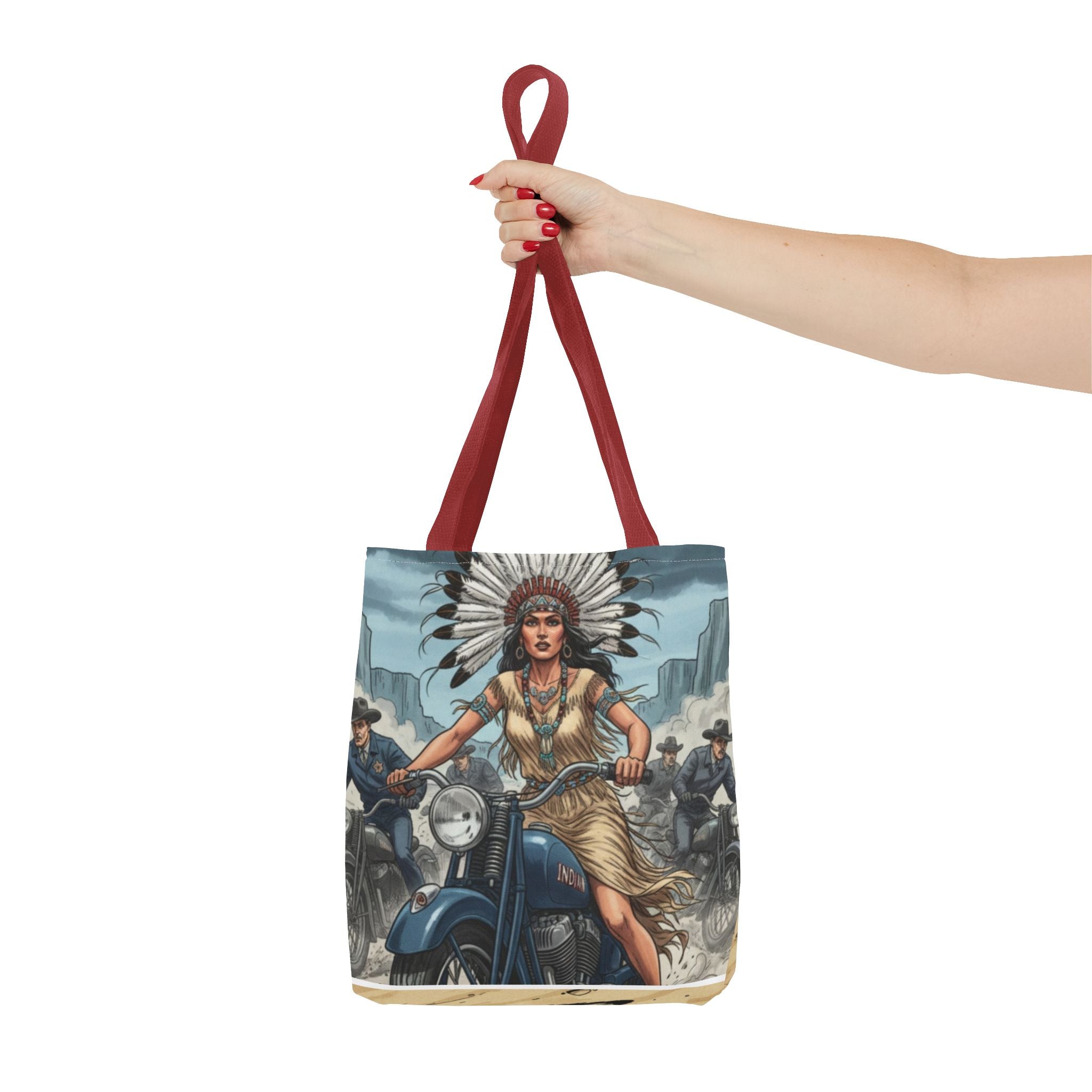 Vintage Biker Tote Bag — Motorcycle Pinup with Headdress