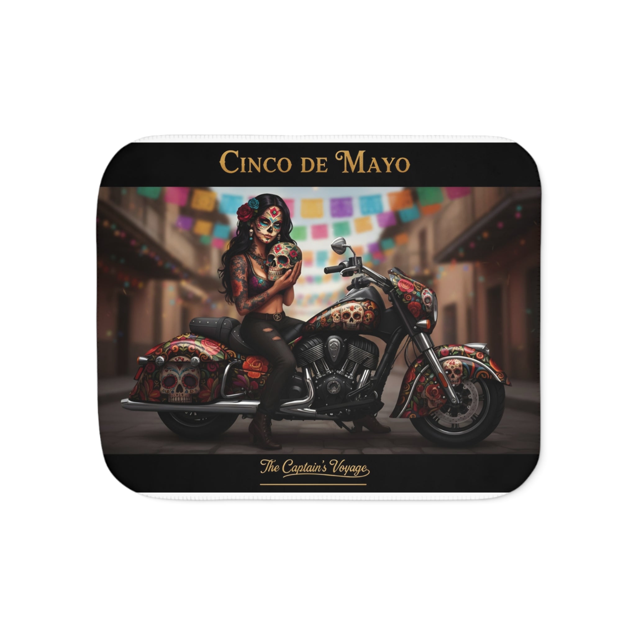 Cinco de Mayo Day of the Dead Biker Sherpa Blanket