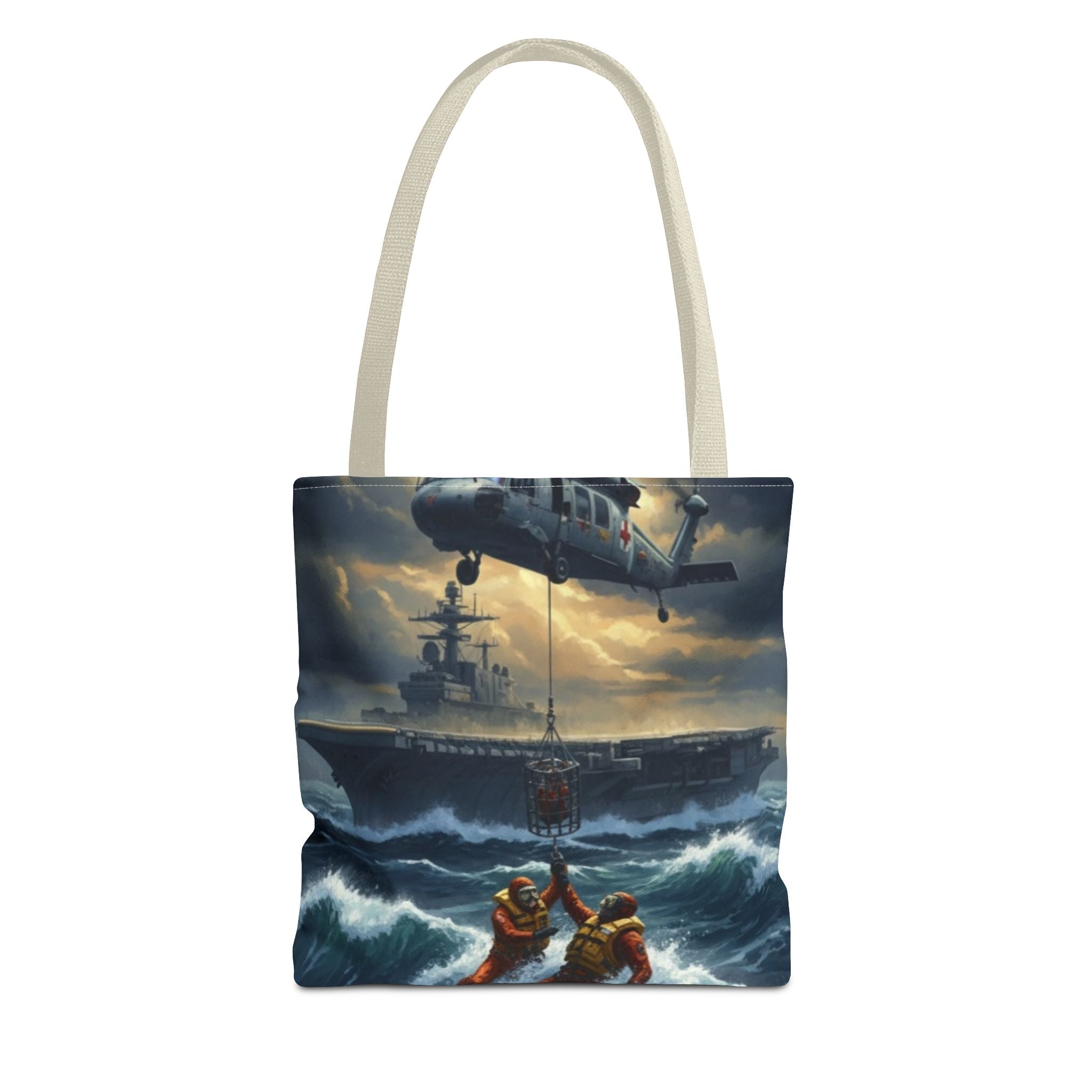 Rescue Squadron Tote Bag – Military Helicopter & Ship Search and Rescue Artwork