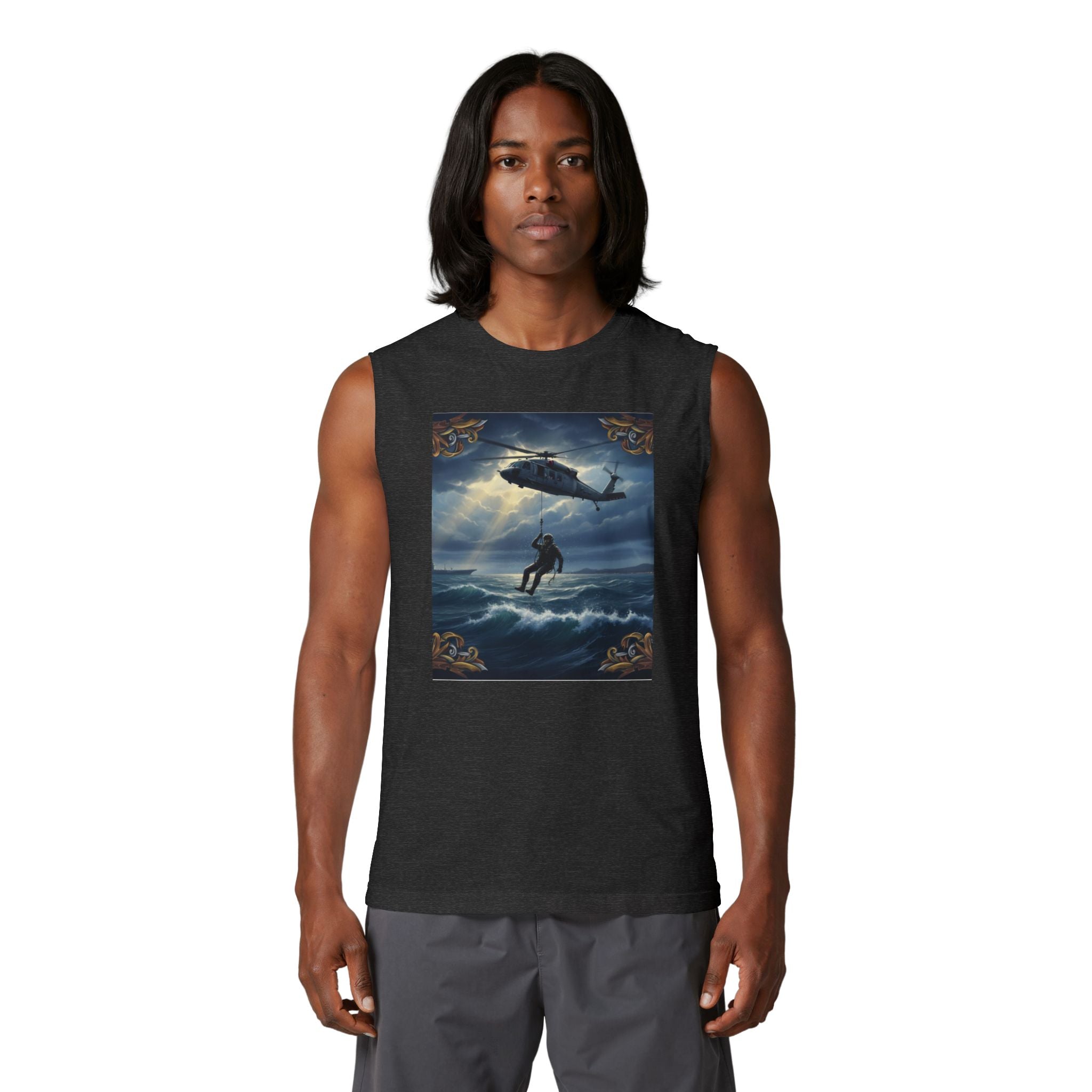 Navy Rescue Helicopter Muscle Tank — '2nd Option: FAFO' Military Search & Rescue Shirt