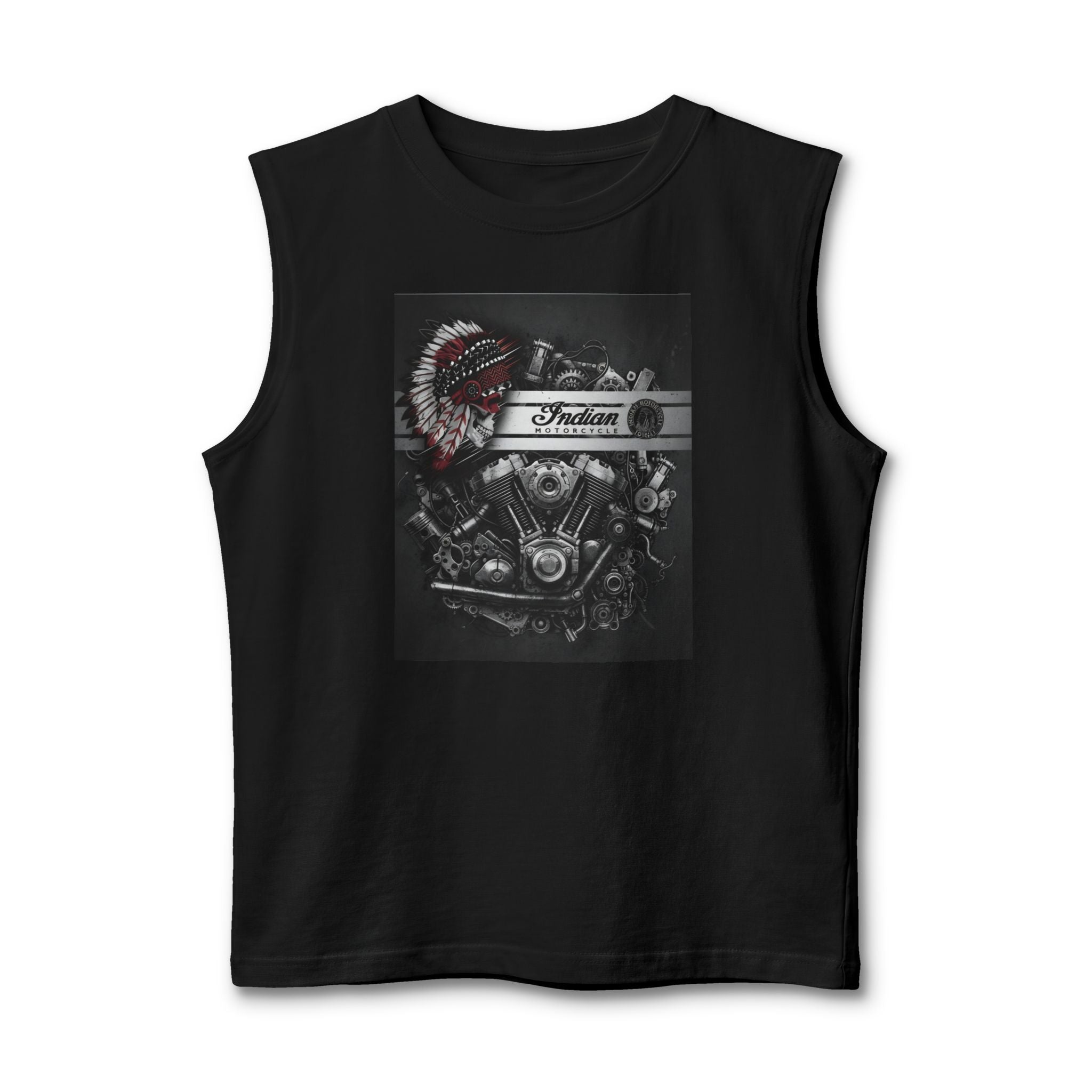 Indian Motorcycle Engine Graphic Muscle Tank — Vintage Chief Headdress Moto Tank Top