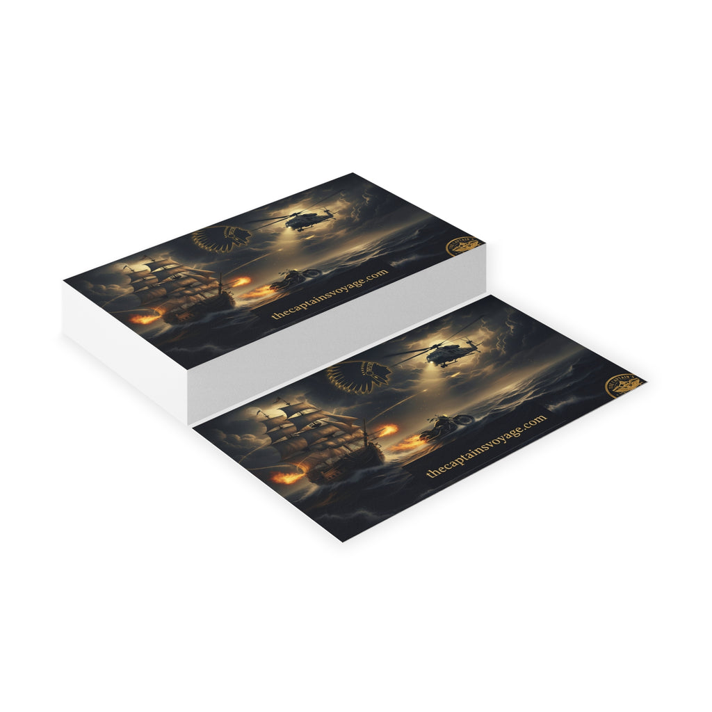 Business Cards — Nautical Adventure Scene with Ship, Helicopter & Motorcycle (thecaptainsvoyage.com)