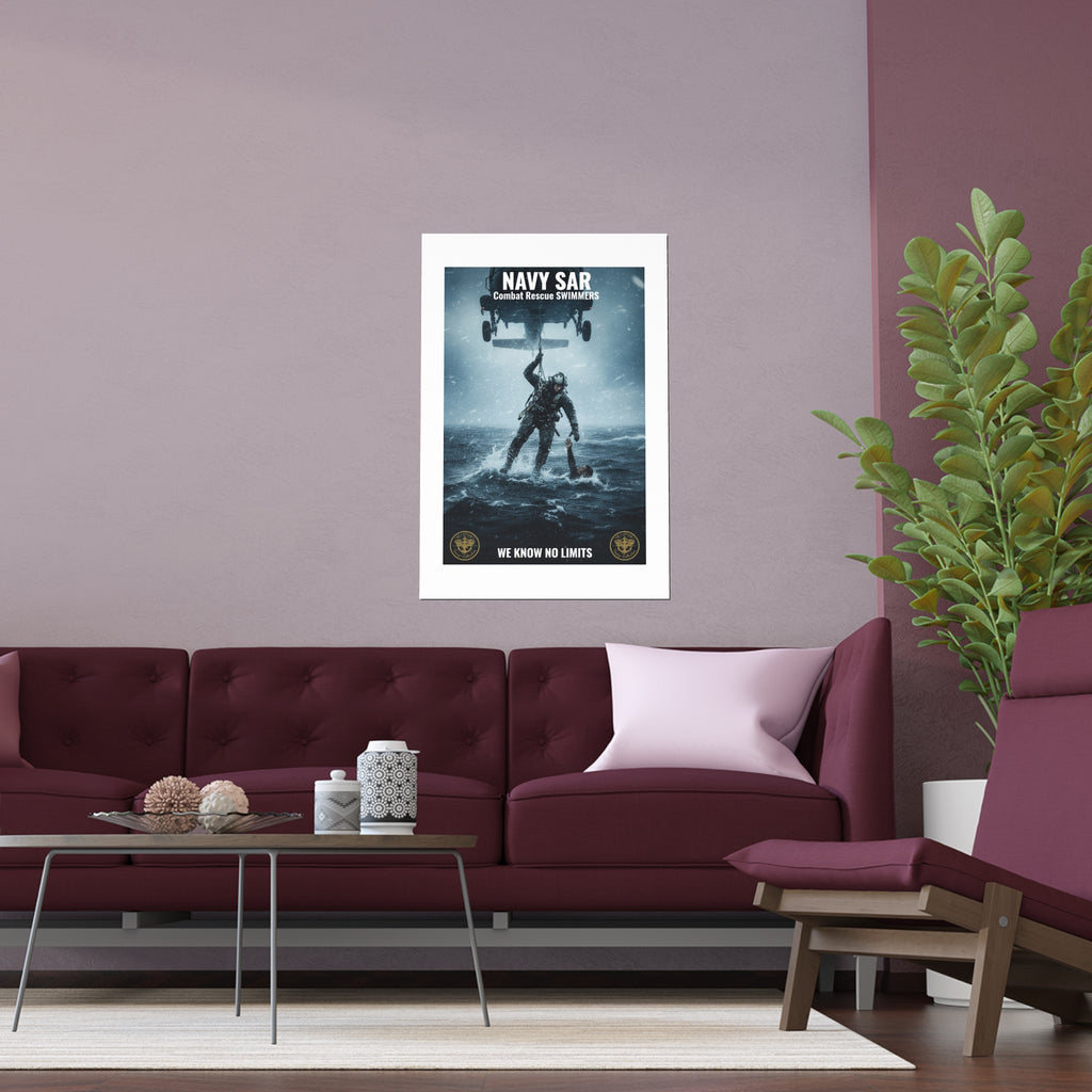 Rescue Diver Silk Poster – Dramatic Sea & Helicopter Wall Art (Indoor/Outdoor)