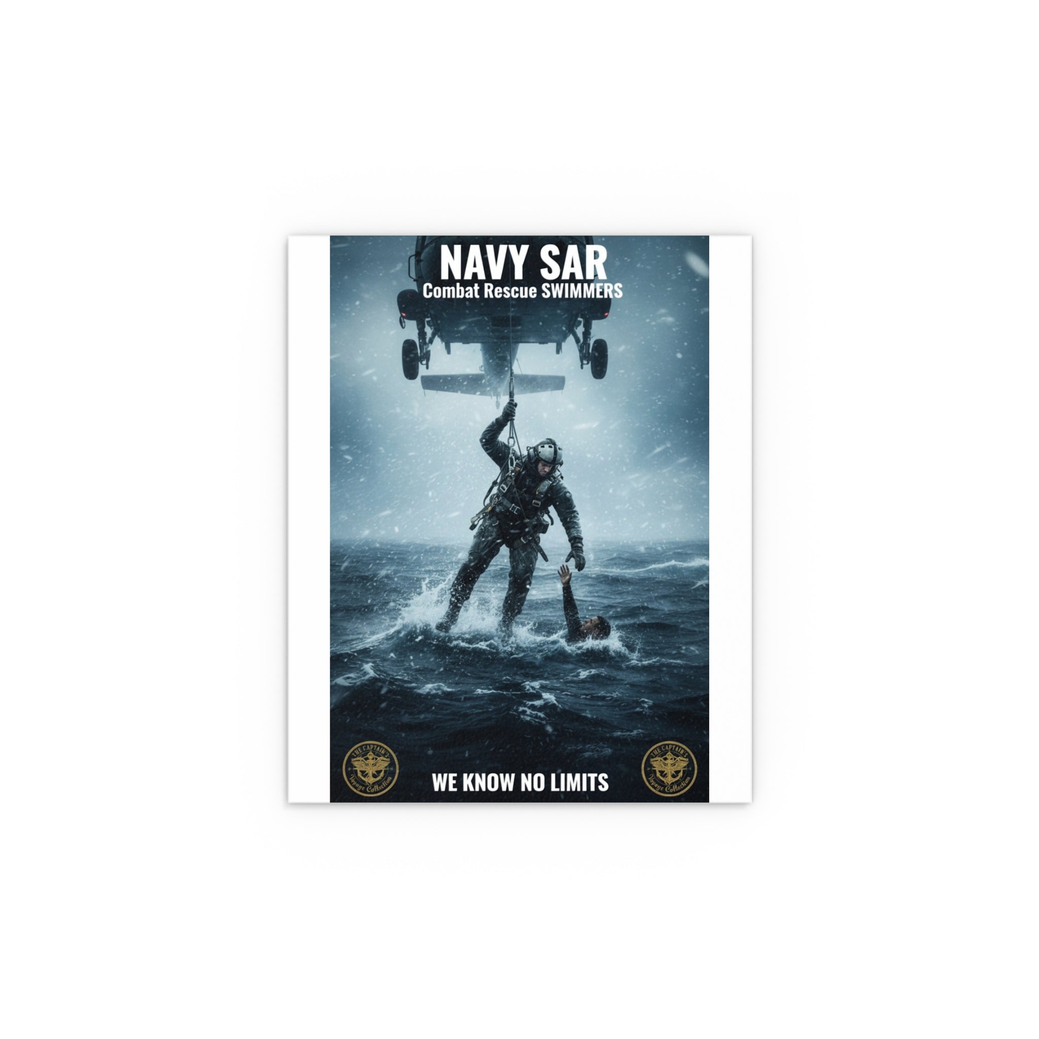 Rescue Diver Silk Poster – Dramatic Sea & Helicopter Wall Art (Indoor/Outdoor)