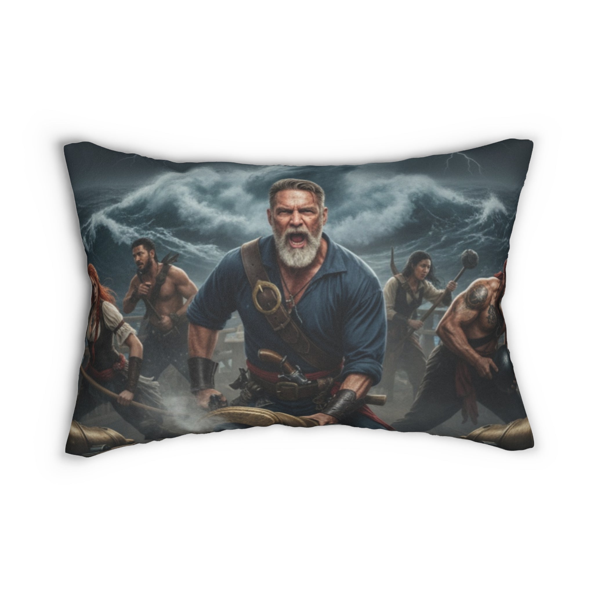 Viking & Pirate Scene Lumbar Pillow — Spun Polyester Decorative Pillow