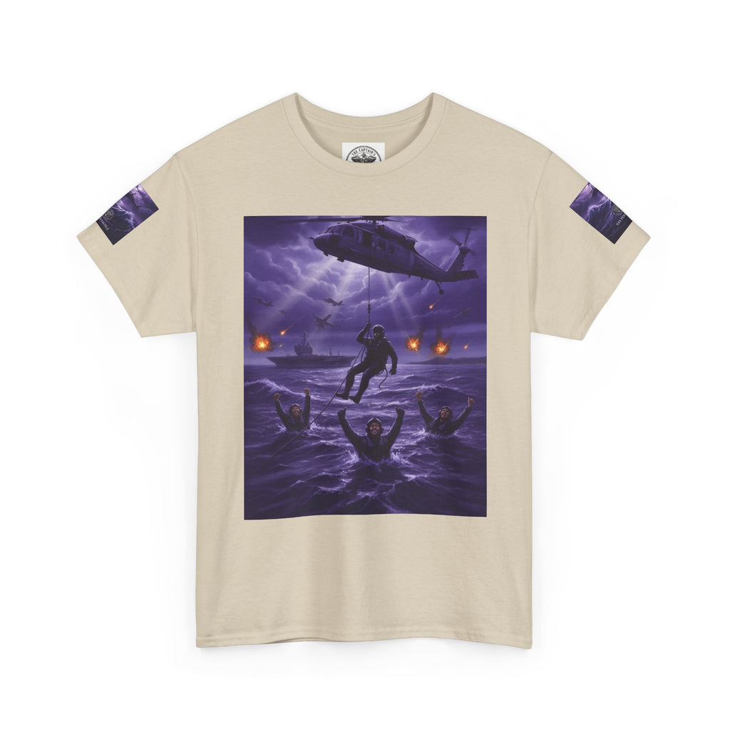 Rescue Night Tee — Purple Helicopter Sea Rescue Graphic T-Shirt