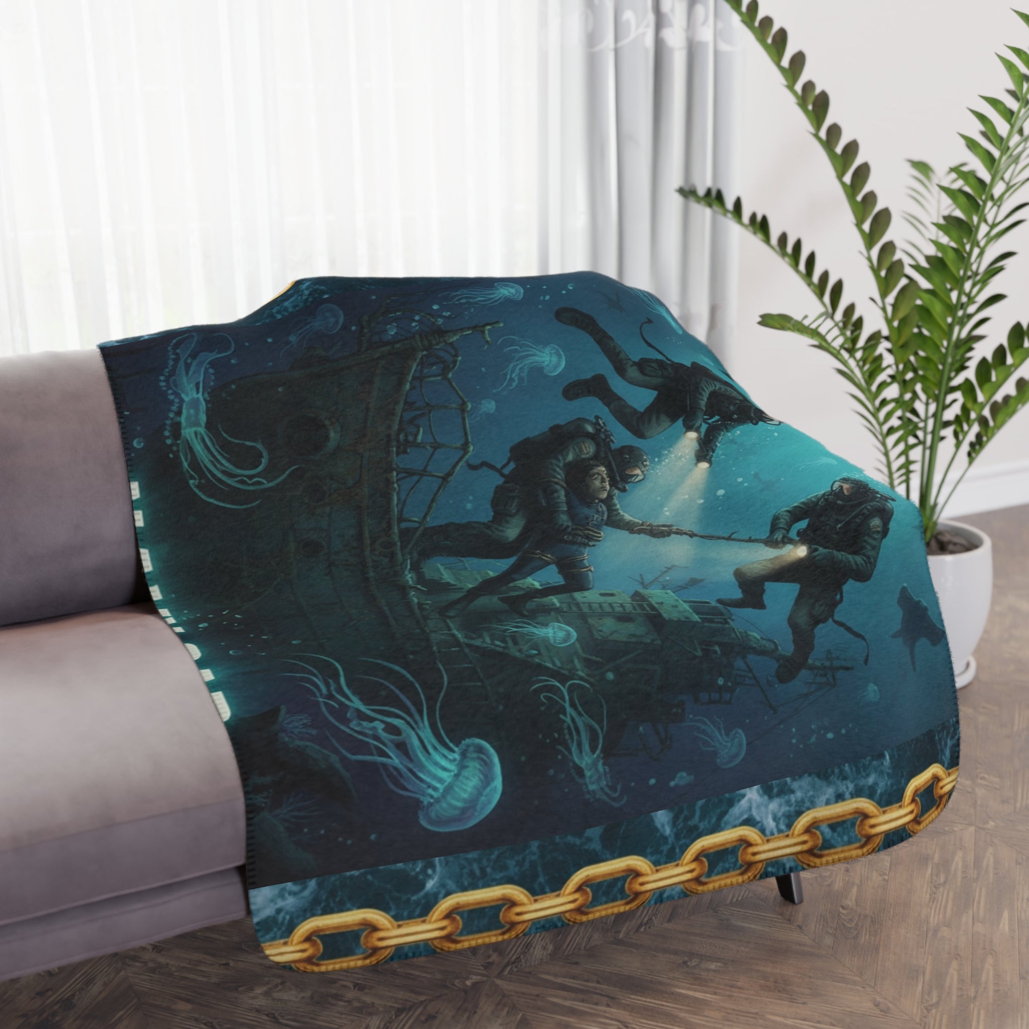 Sherpa Blanket — Vintage Deep Sea Divers Shipwreck Art Throw