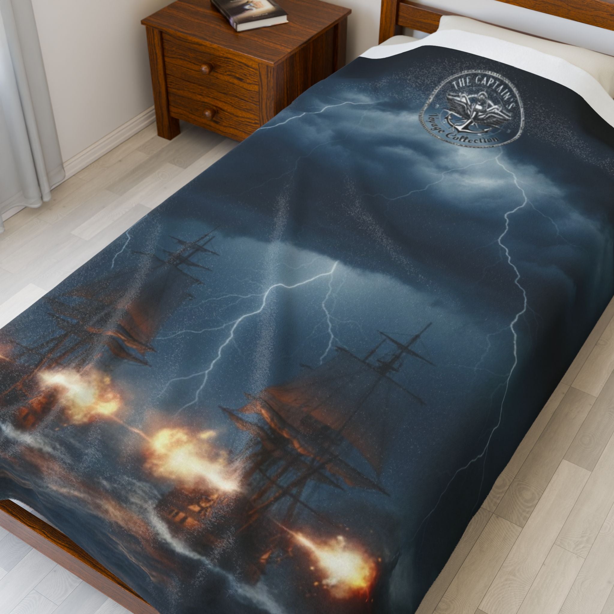 Naval Battle Velveteen Plush Blanket – Stormy Ship Warfare Design