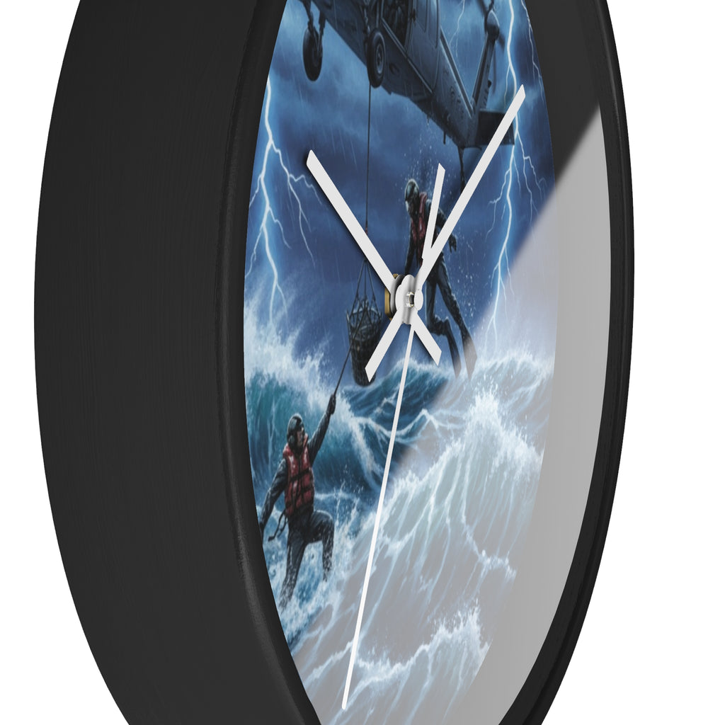 Rescue Helicopter Storm Wall Clock — Search & Rescue Ocean Scene