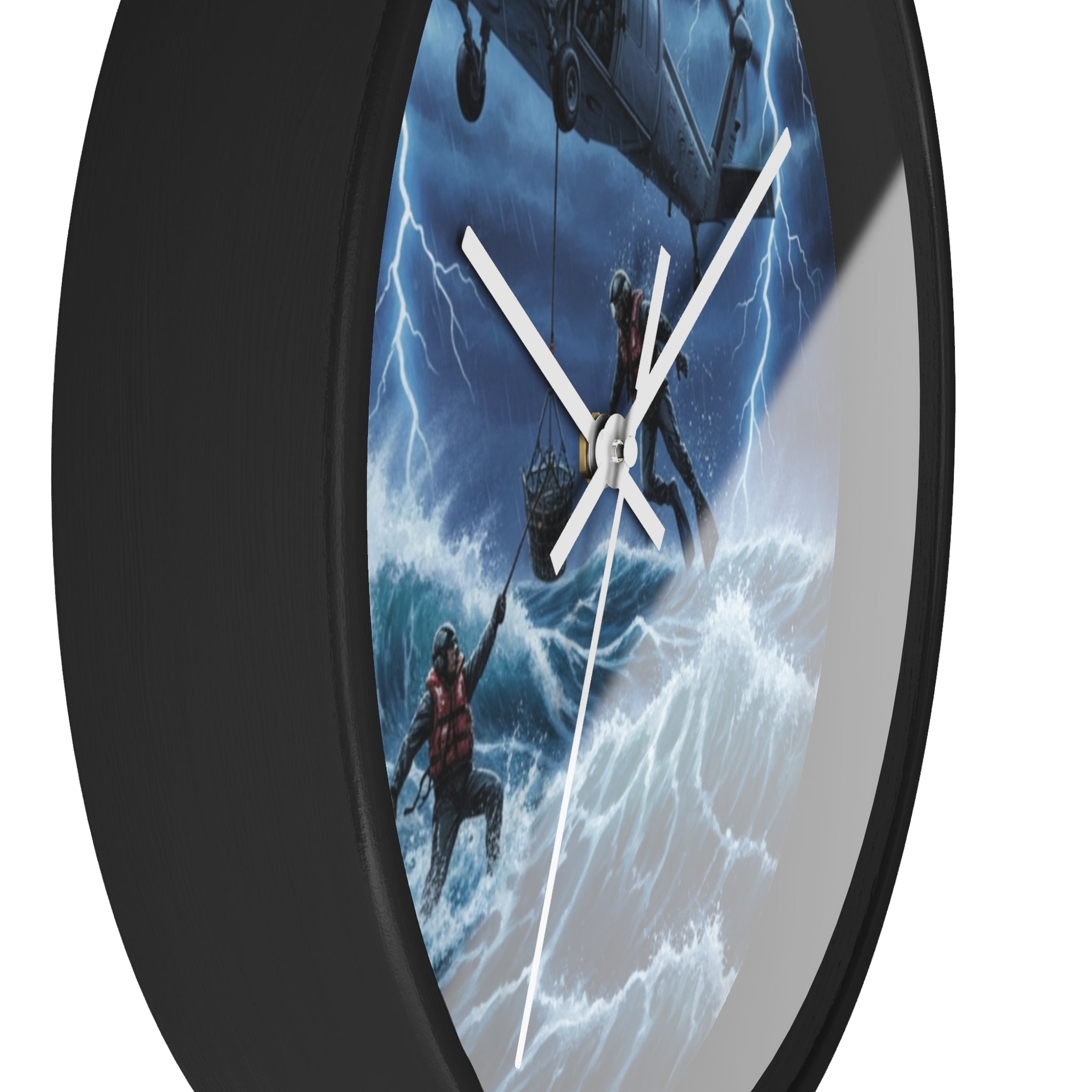 Rescue Helicopter Storm Wall Clock — Search & Rescue Ocean Scene