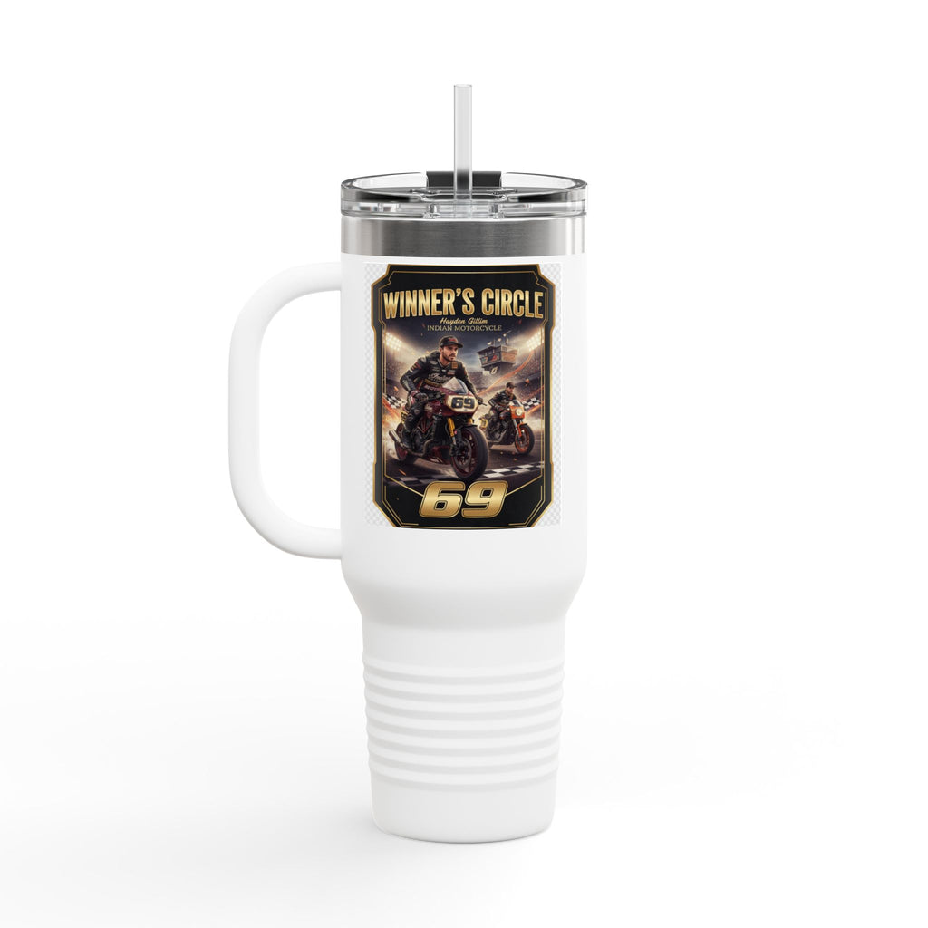 40oz Insulated Travel Mug — Champion’s Circle Motorcycle Racing Design (Hayden Gillin)