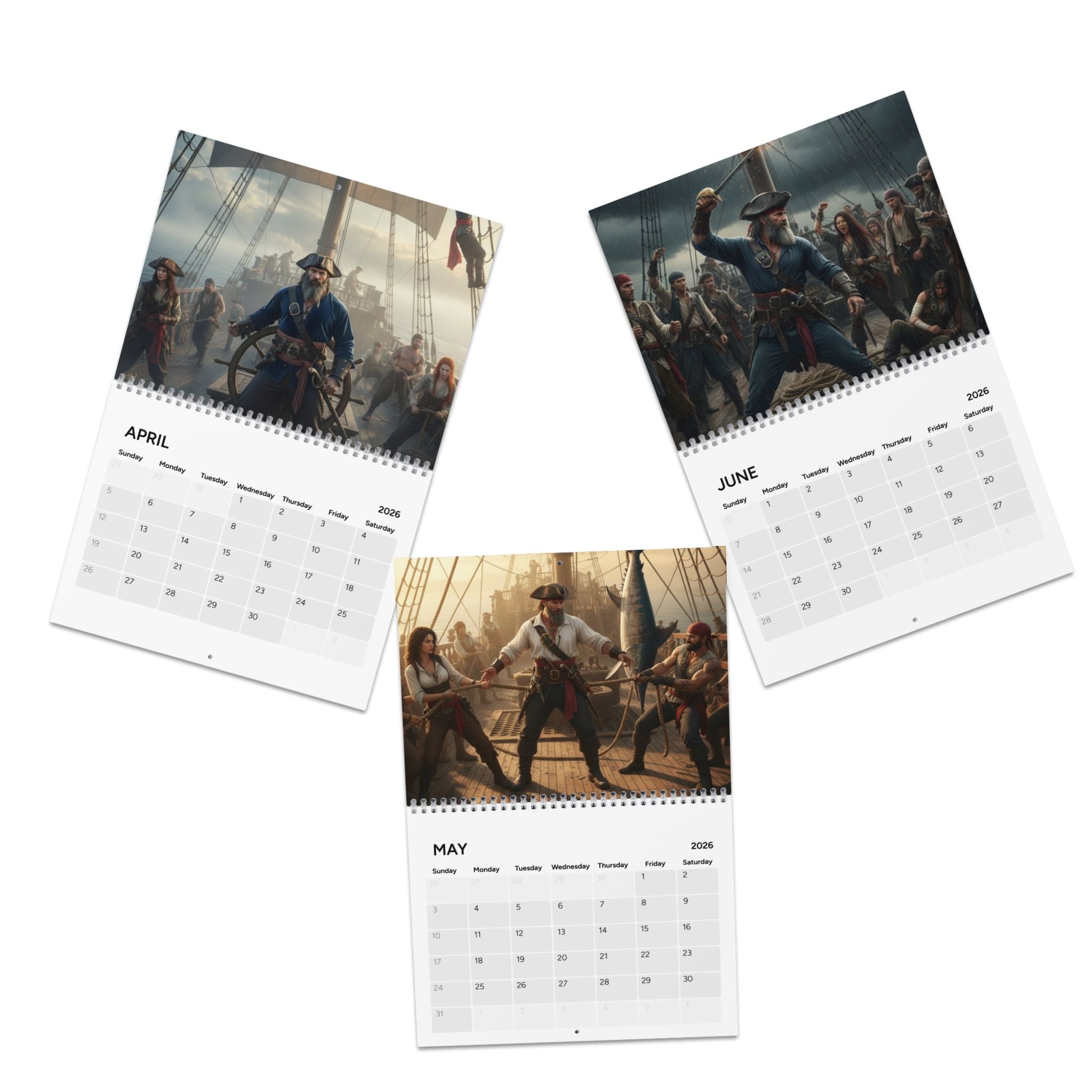 2026 Pirate & Nautical Wall Calendar – Fantasy Ship Artwork Monthly Planner