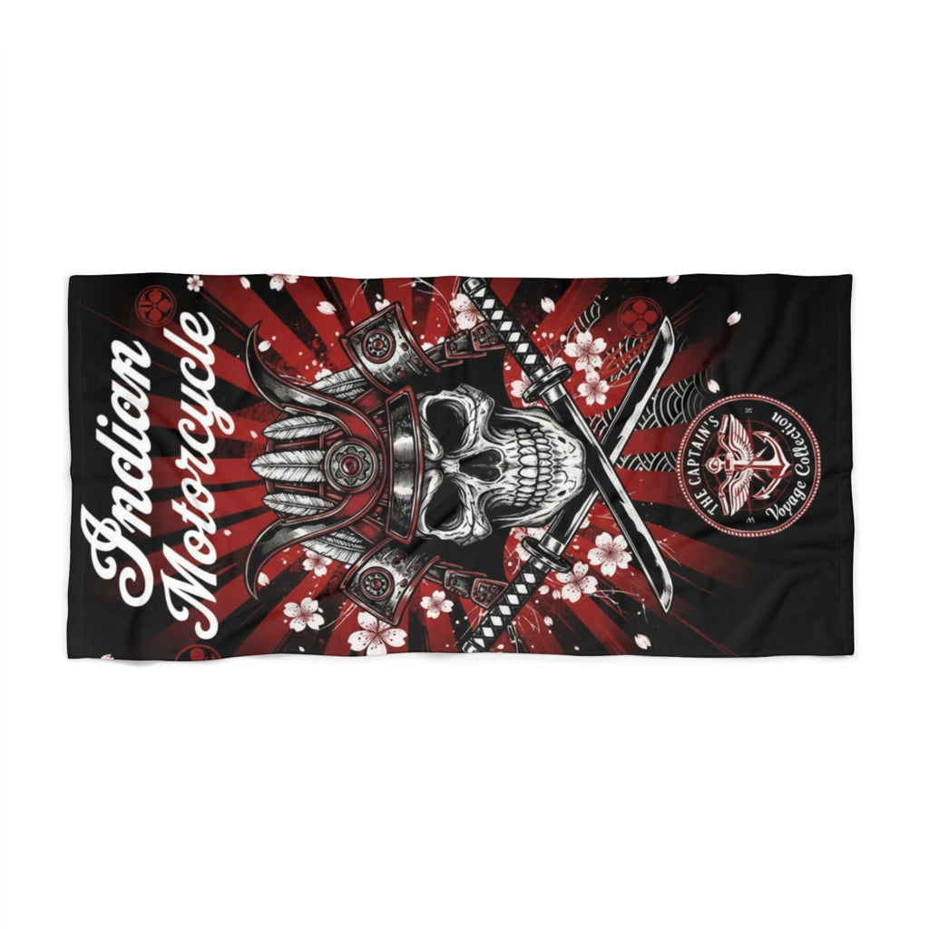 Indian Motorcycle Skull Beach Towel – Red Samurai Helmet Biker Design