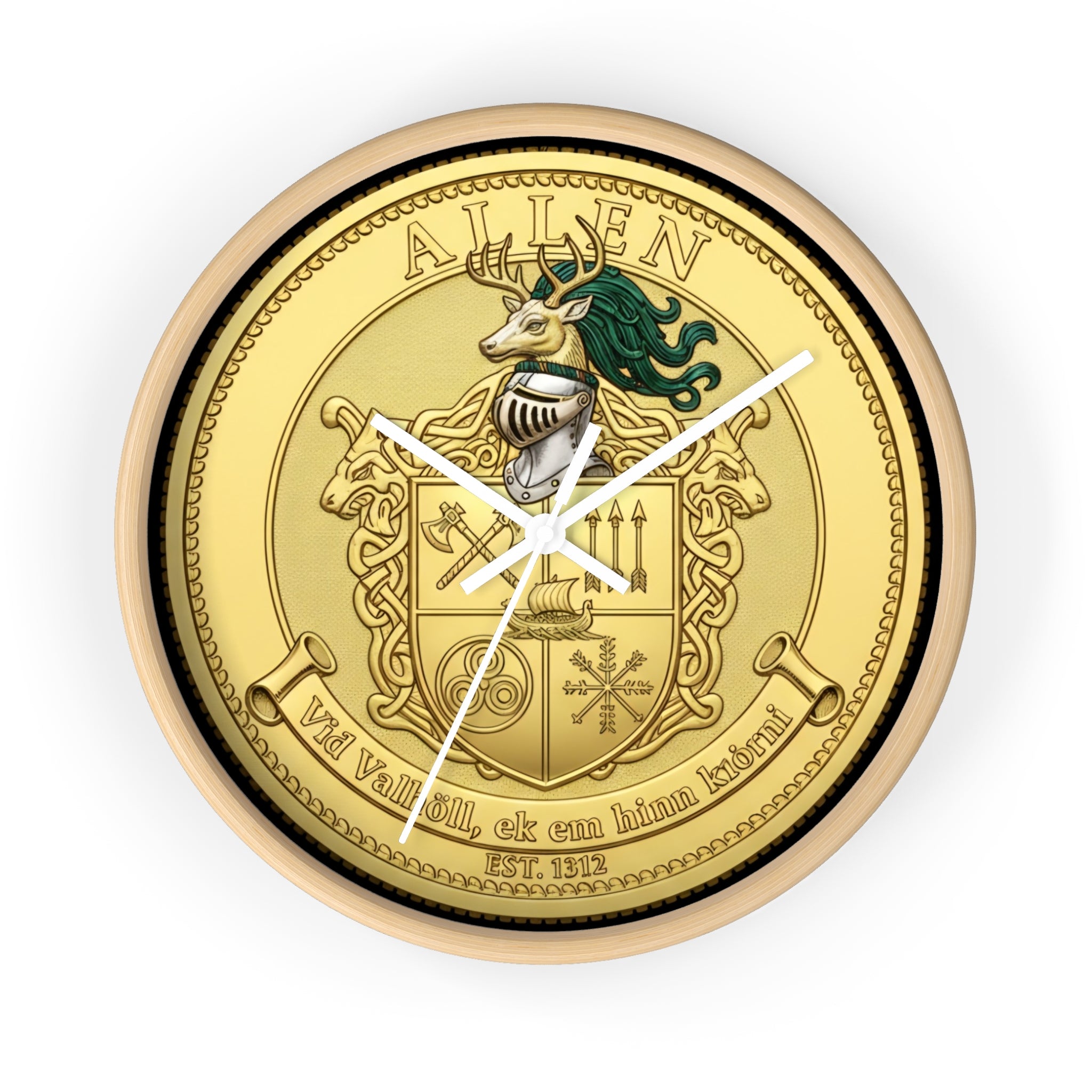 Wall Clock — Aitken Family Crest Gold Coat of Arms Clock