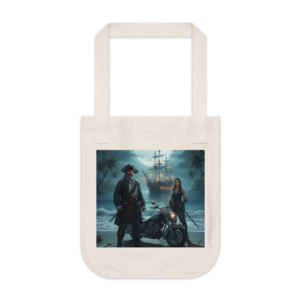 Pirate Night Motorcycle Tote — Moonlit Ship & Buccaneers Organic Canvas Bag