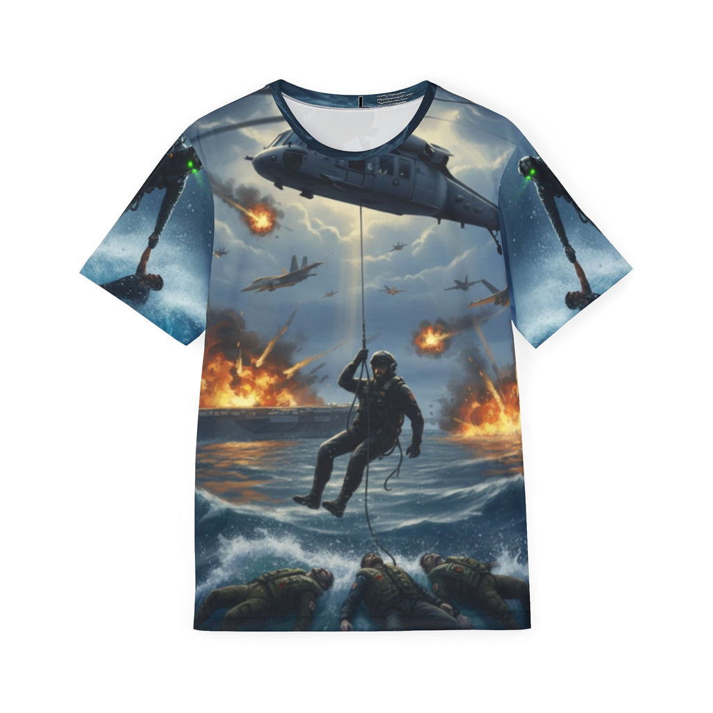 Military Rescue Scene All-Over Print Sports Jersey — Helicopter Sea Rescue Graphic Tee