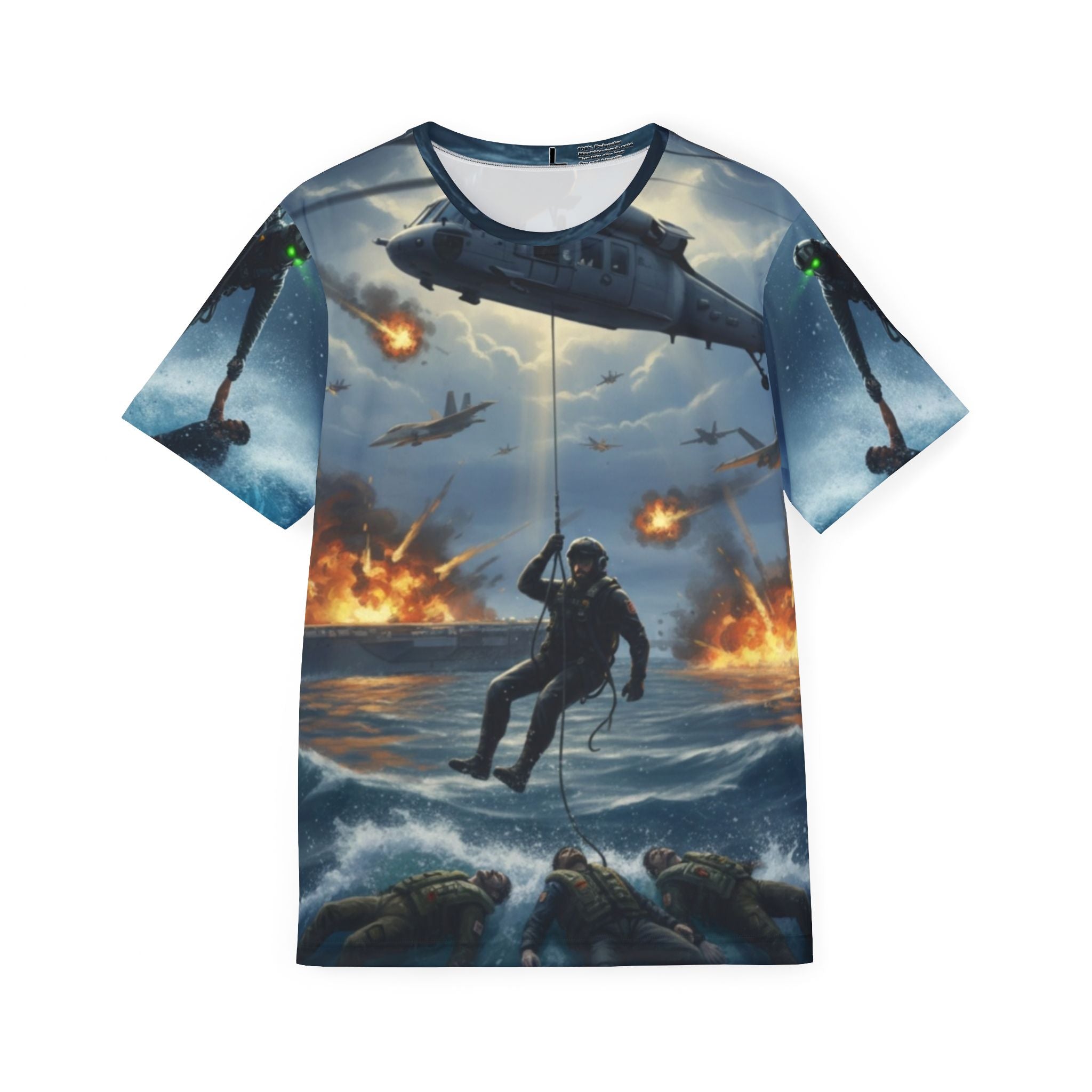 Military Rescue Scene All-Over Print Sports Jersey — Helicopter Sea Rescue Graphic Tee
