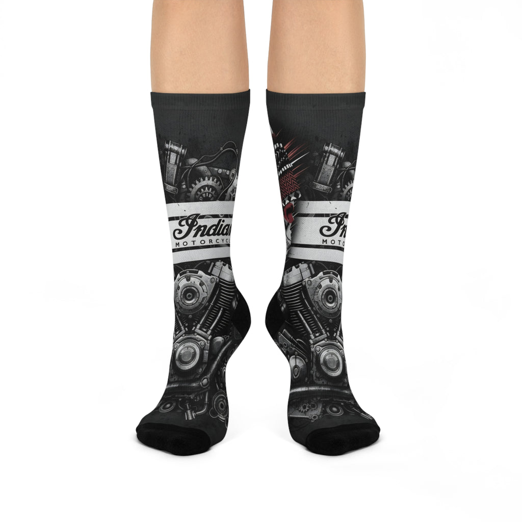 Motorcycle Engine Crew Socks — Vintage Indian Motocycle Graphic Cushioned Socks