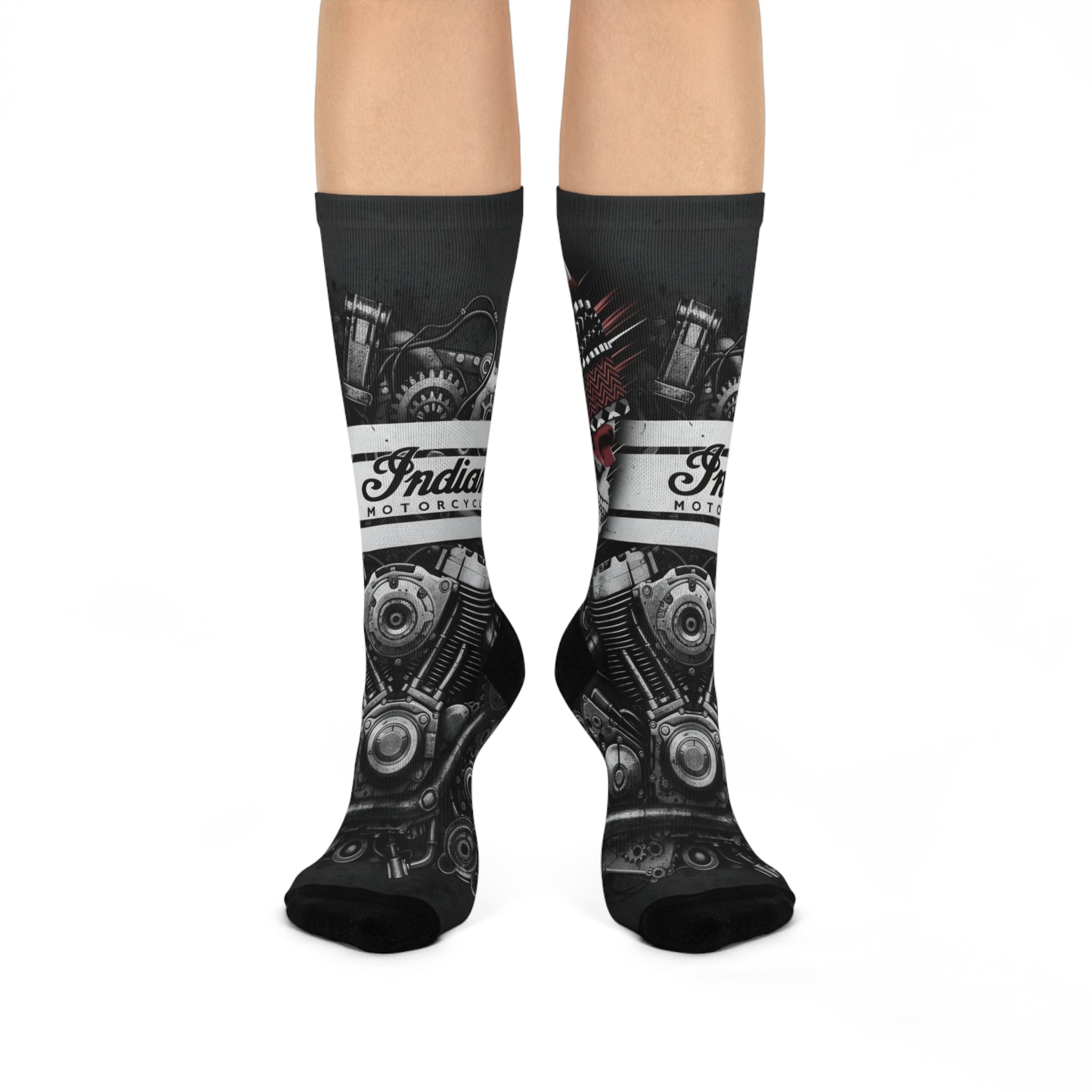 Motorcycle Engine Crew Socks — Vintage Indian Motocycle Graphic Cushioned Socks