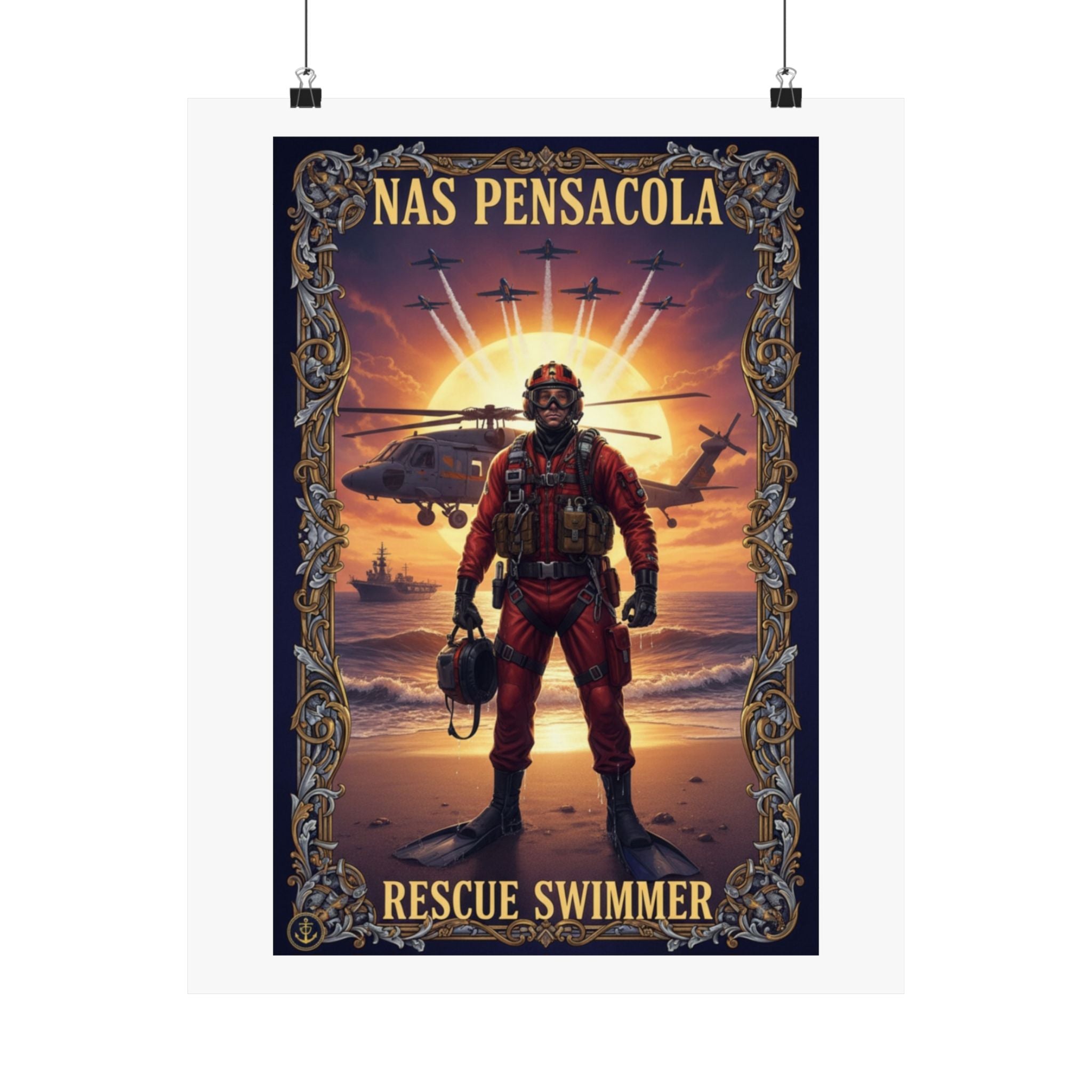 NAS Pensacola Rescue Swimmer Matte Poster — Military Search & Rescue Wall Art