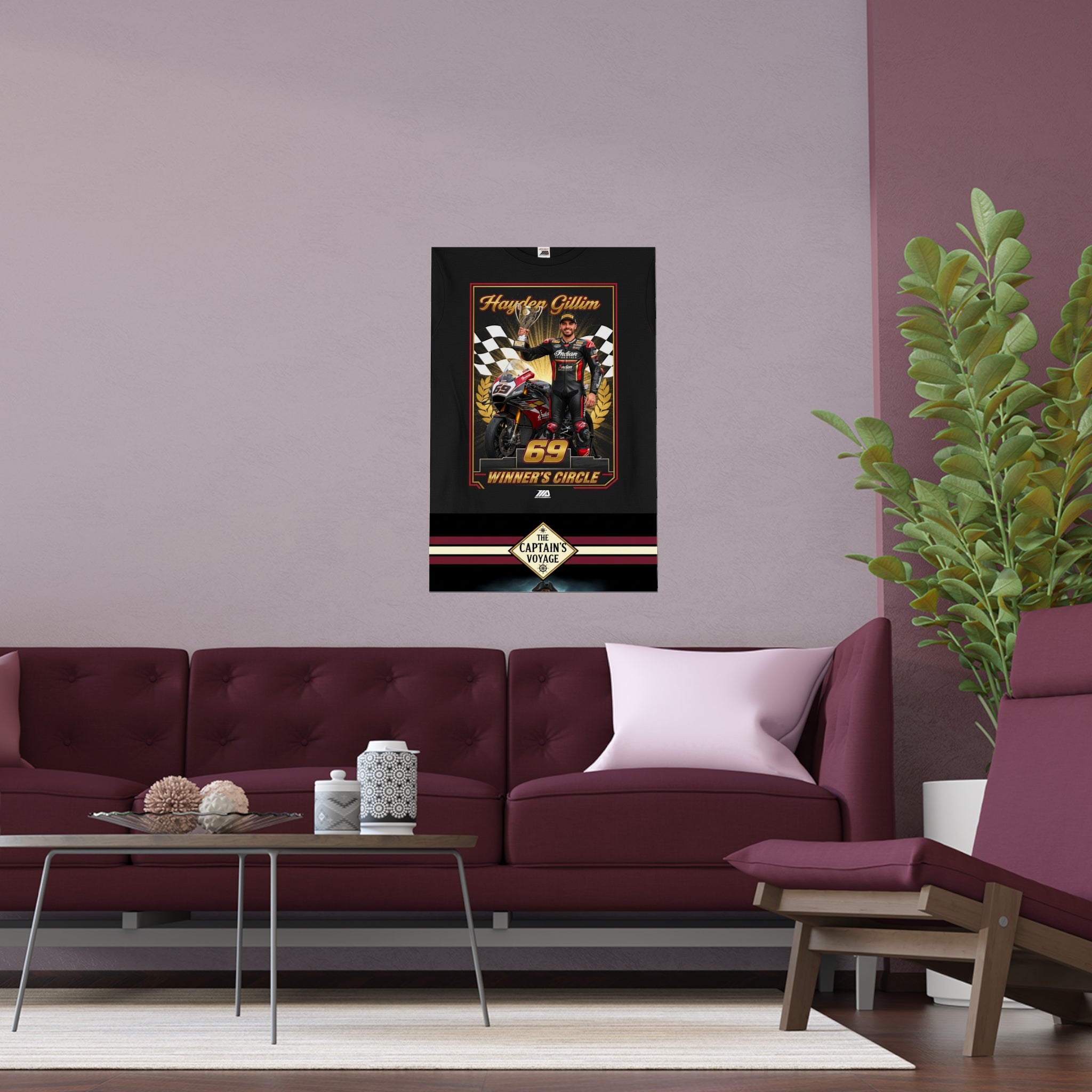 Racing Champion Silk Poster — “Winner’s Circle 69” Motorcycle Wall Art (Indoor/Outdoor)
