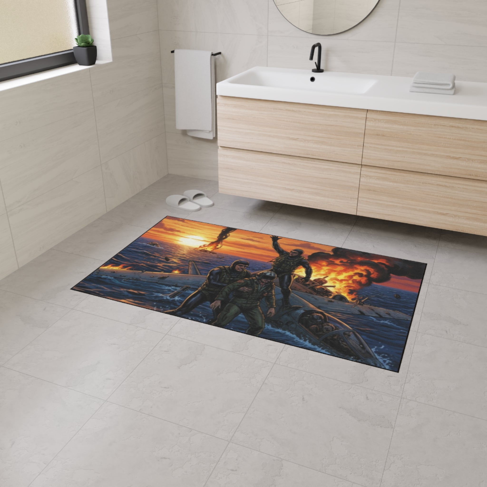 Heavy Duty Floor Mat — Rescue at Sea WWII Bomber Survivors Scene