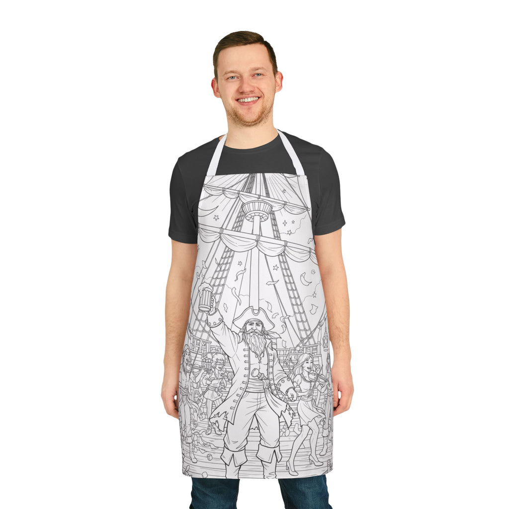 Pirate Party Apron — Illustrated Ship Deck Design for Cooking & BBQ