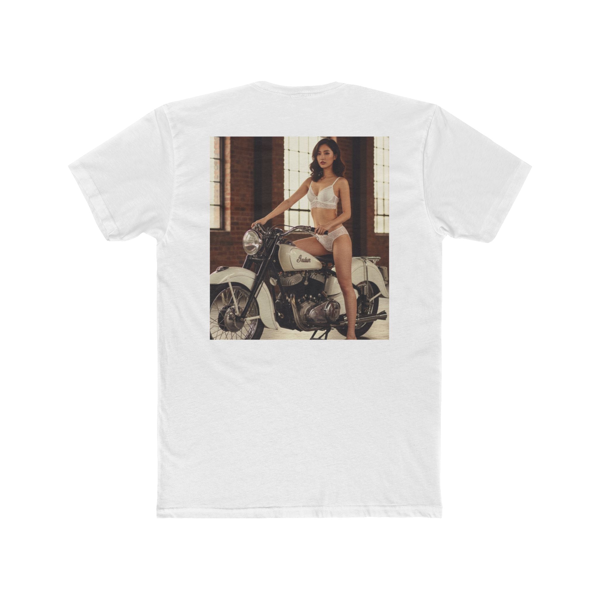 Vintage Motorcycle Pinup Tee — Retro Biker Photo Graphic T-Shirt