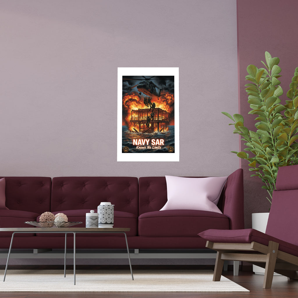 Navy SAR 'Knows No Limits' Rescue Poster - Indoor/Outdoor Silk Print