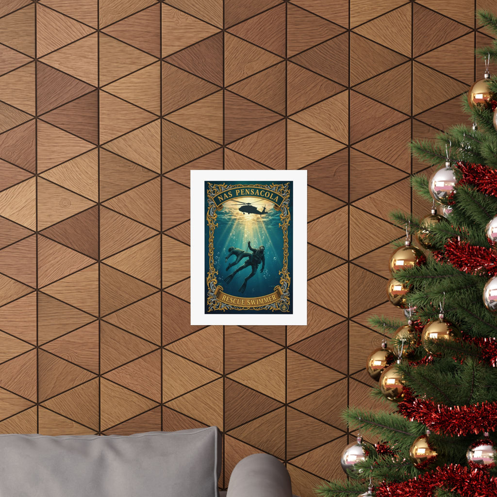 NAS Pensacola Rescue Swimmer Matte Vertical Poster — Military Diver Wall Art