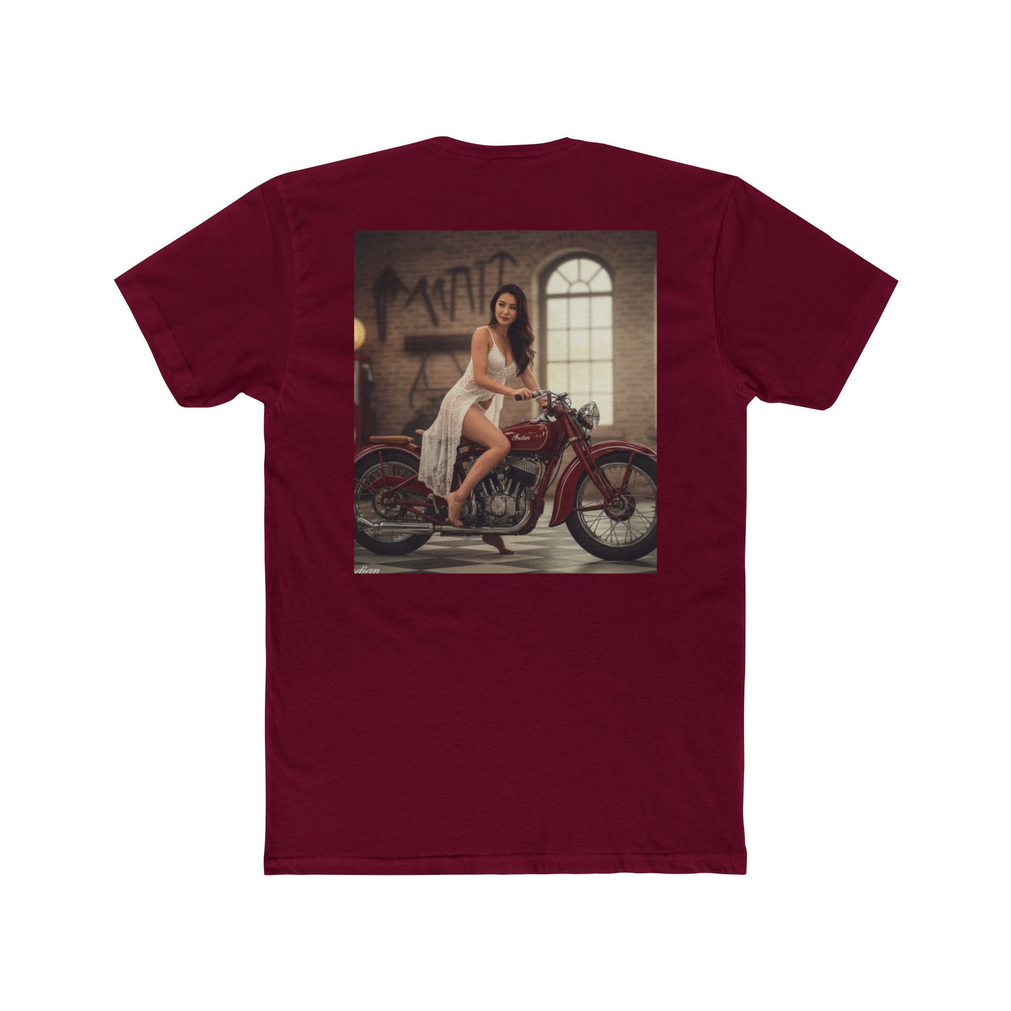 Vintage Motorcycle Pinup Tee — Retro Biker Photo Crewneck