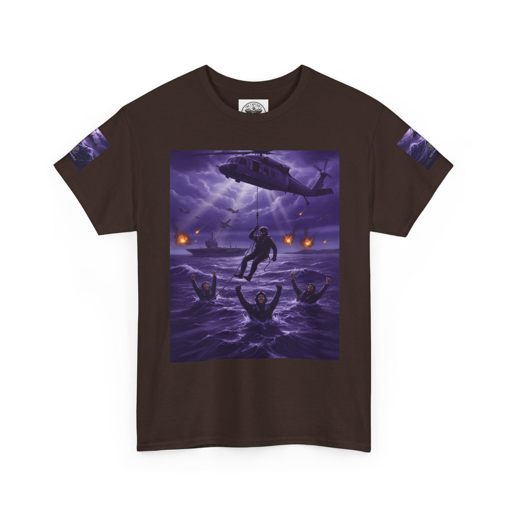 Rescue Night Tee — Purple Helicopter Sea Rescue Graphic T-Shirt
